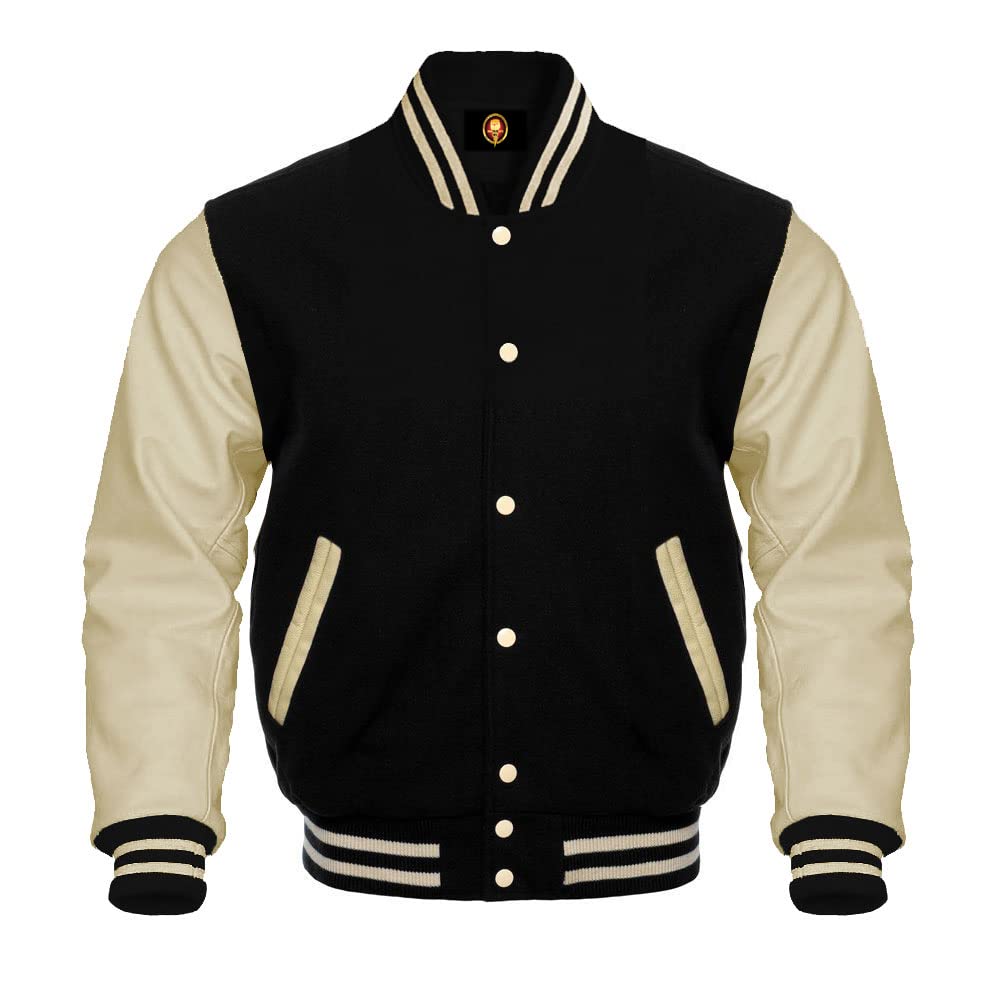 Varsity Bomber Letterman Baseball Jacket for High School & College - Leather Sleeves & Wool Body - Perfect for Sports, Casual Wear & Retro Fashion