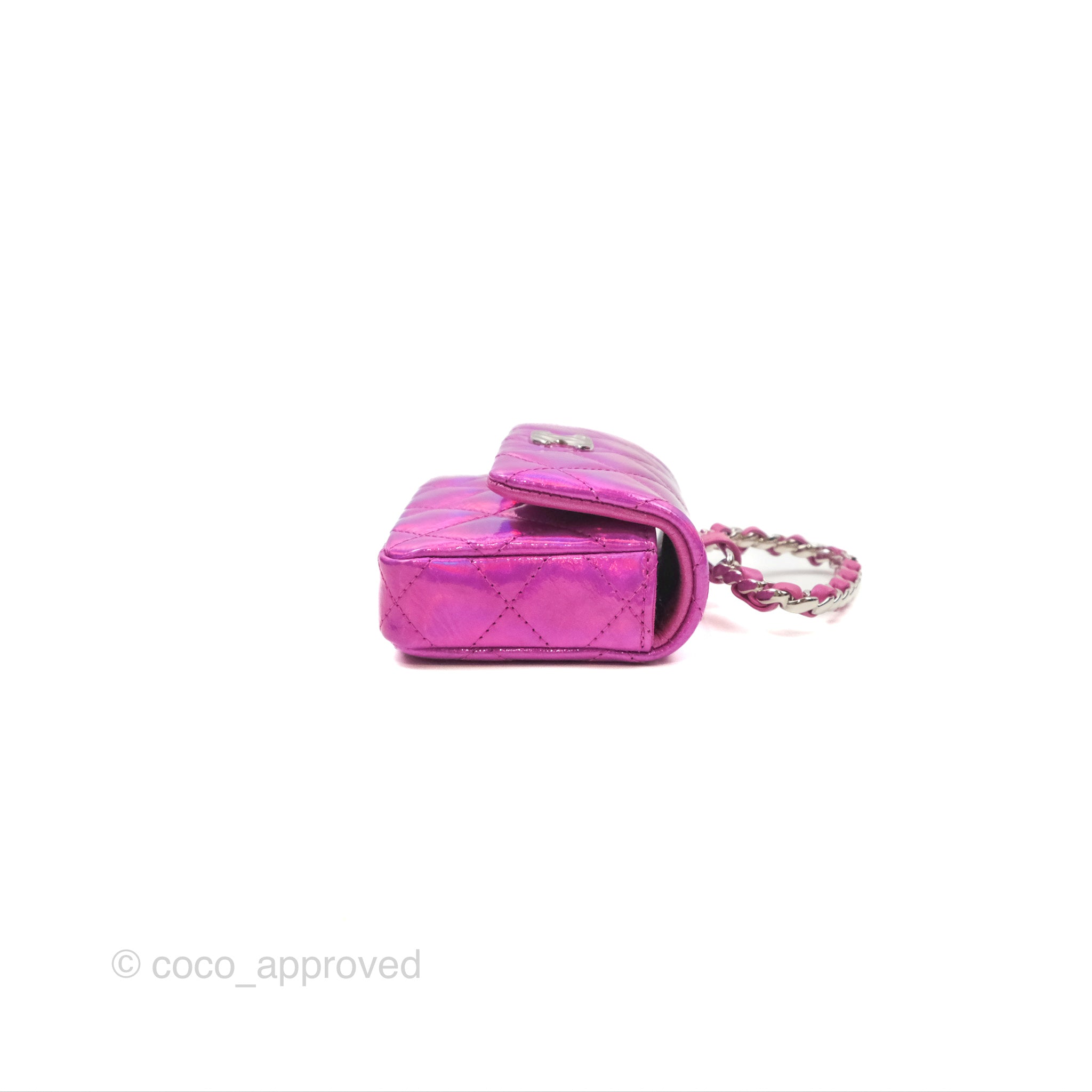 Chanel Fuchsia Iridescent Mirror Goatskin Card Holder with Hook - Luxury Wallet for Women, Perfect for Everyday Use & Travel Accessories