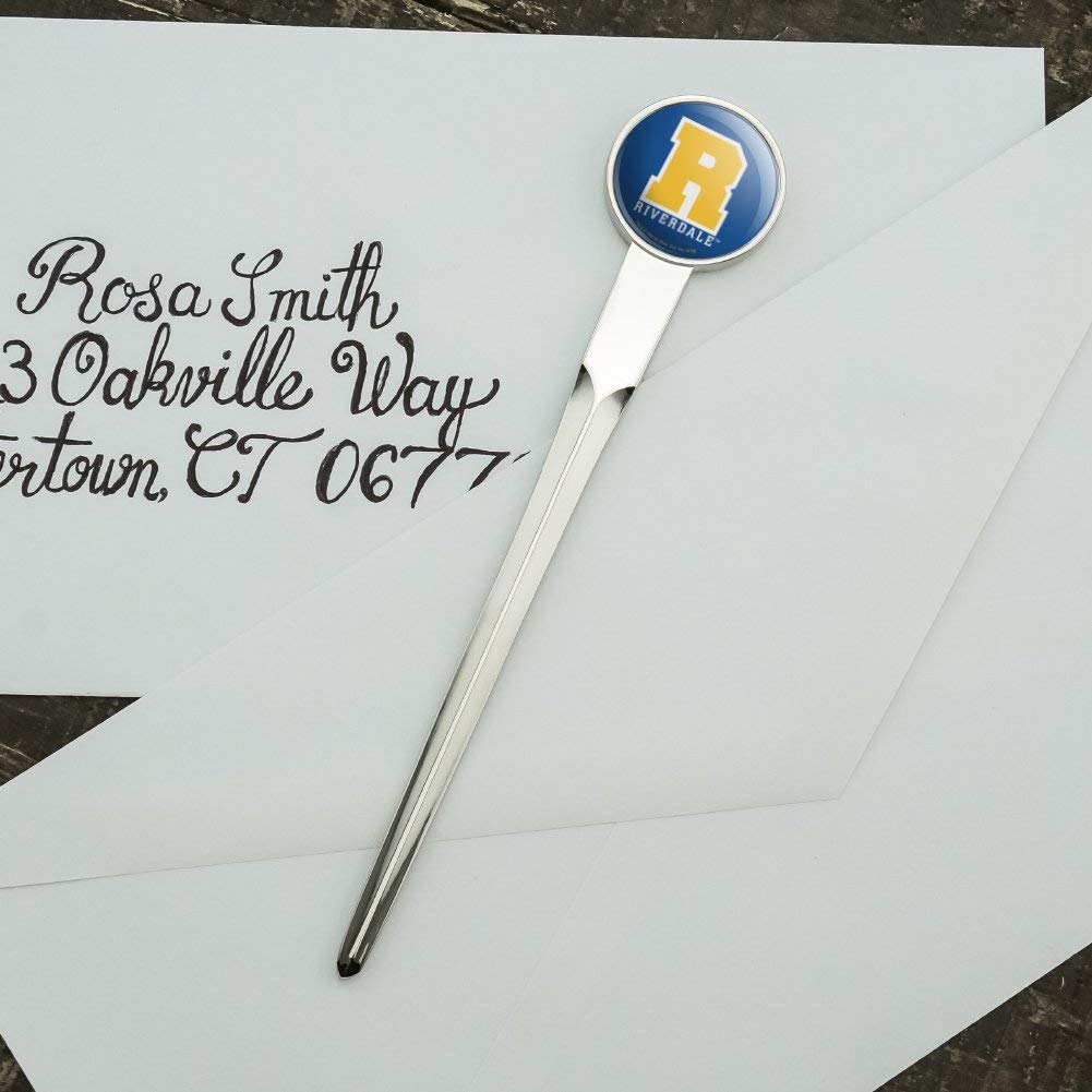 Riverdale Varsity Letter Classic Chrome Plated Metal Envelope Letter Opener - Vintage Style Paper Slitter Tool for Office, Home & Gift Giving