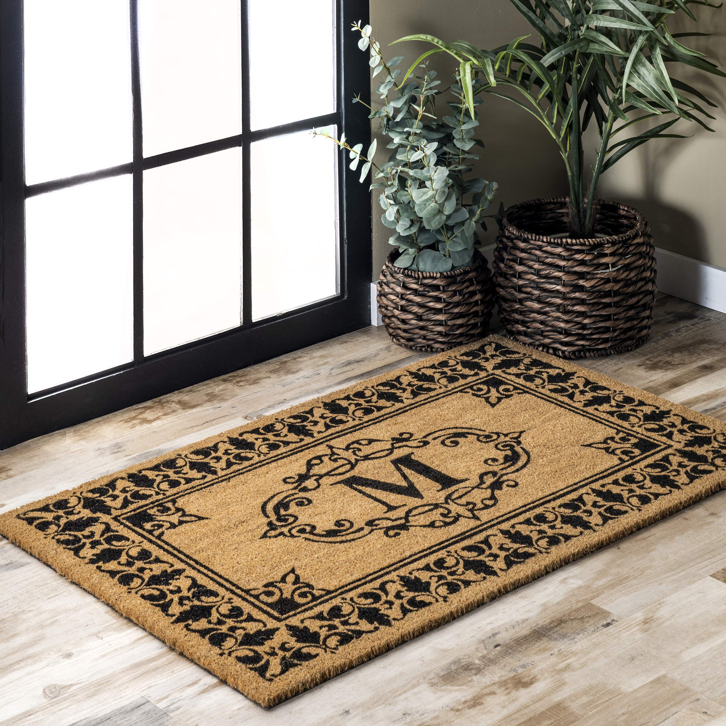 nuLOOM Natura Monogrammed Indoor/Outdoor Welcome Doormat Runner Rug 3x6 Feet - Personalized Letter M - Perfect for Entryway, Porch, Patio & Front Door Decor