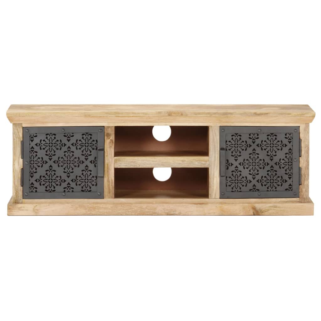 Retro Solid Mango Wood TV Stand with Steel Doors - Modern TV Unit Entertainment Center for Living Room & Bedroom - Stylish Sideboard Console for Home Theater Setup & Media Storage