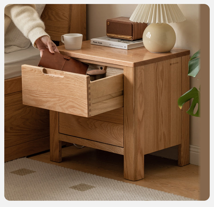 Solid Oak Wood Nightstand with Drawer - Rustic Bedside Table for Bedroom, Living Room & Office - Durable & Stylish Furniture for Home Decor