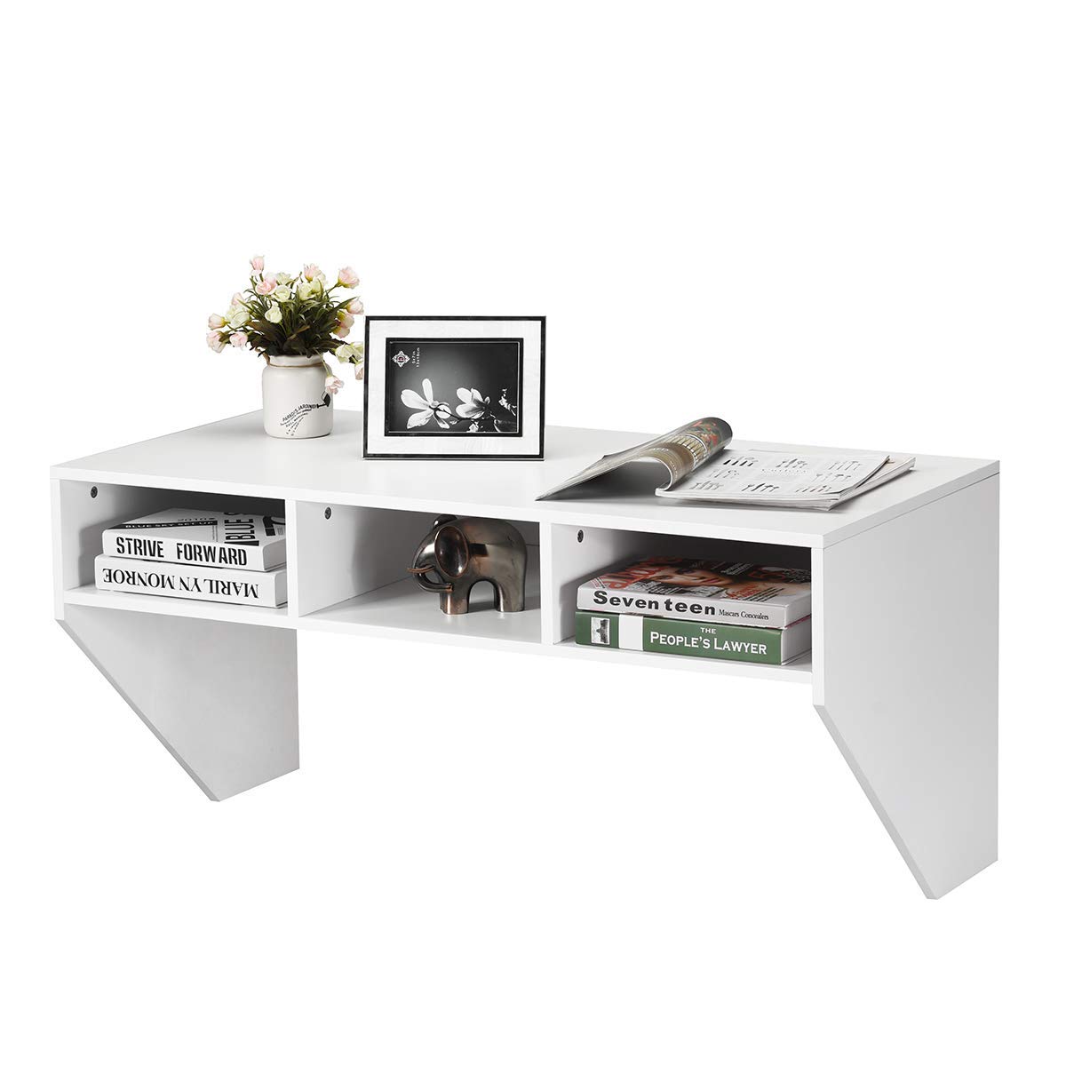 Giantex Wall Mounted Floating Desk with 3 Storage Shelves - Compact Computer Desk for Laptop, Writing & Study - Space-Saving Solution for Home Office, Bedroom & Living Room (White) - Perfect for Small Spaces & Modern Interior Design