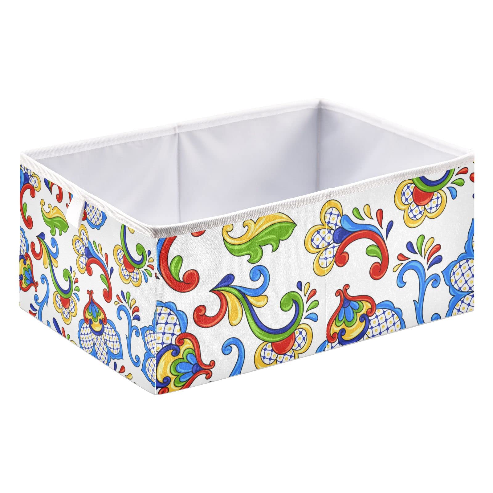 Mexican Ethnic Style Rectangular Collapsible Storage Basket - Foldable Storage Bin Organizer for Home, Kitchen, Office | Perfect for Gift Wrapping, Pantry Organization & Closet Storage
