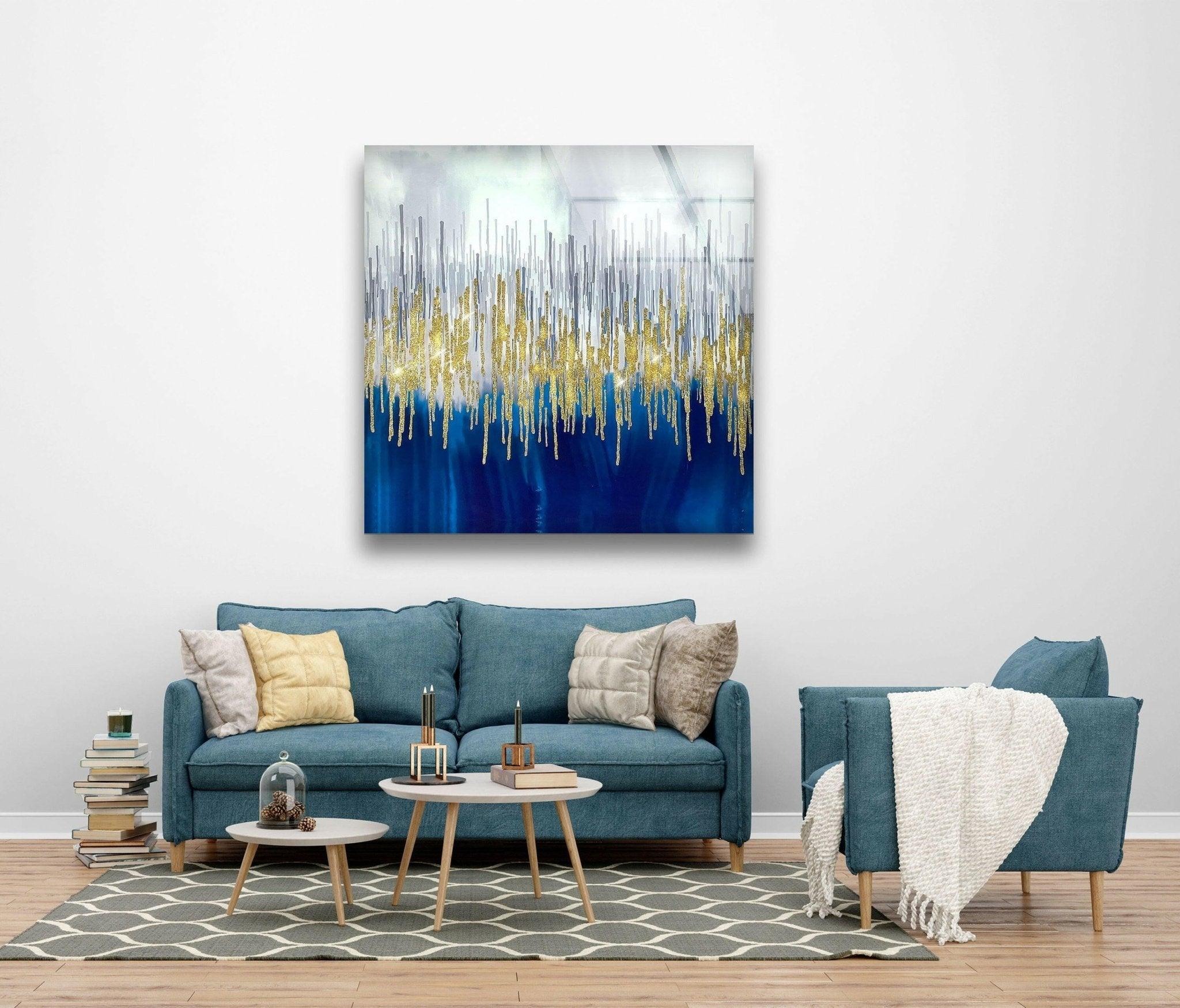Abstract Gold Accent Glass Art - Elegant Home Decor for Living Room, Office & Gift Giving