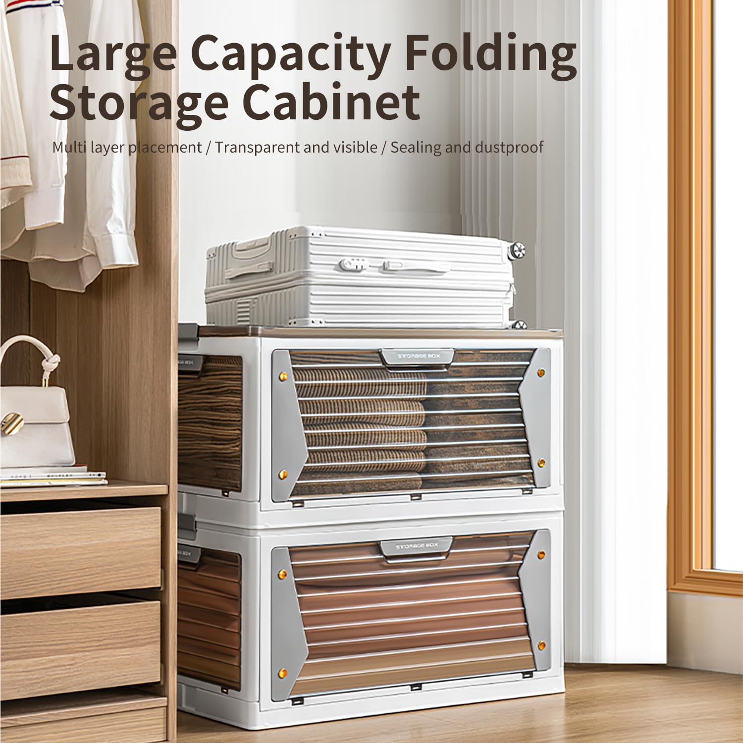 Stackable Plastic Storage Bins with Wheels & Lids - 2 Pack Collapsible Storage Containers with Handles for Bedroom, Living Room, Kitchen & Closet Organization | Perfect for Home Storage, Moving & Office Organization