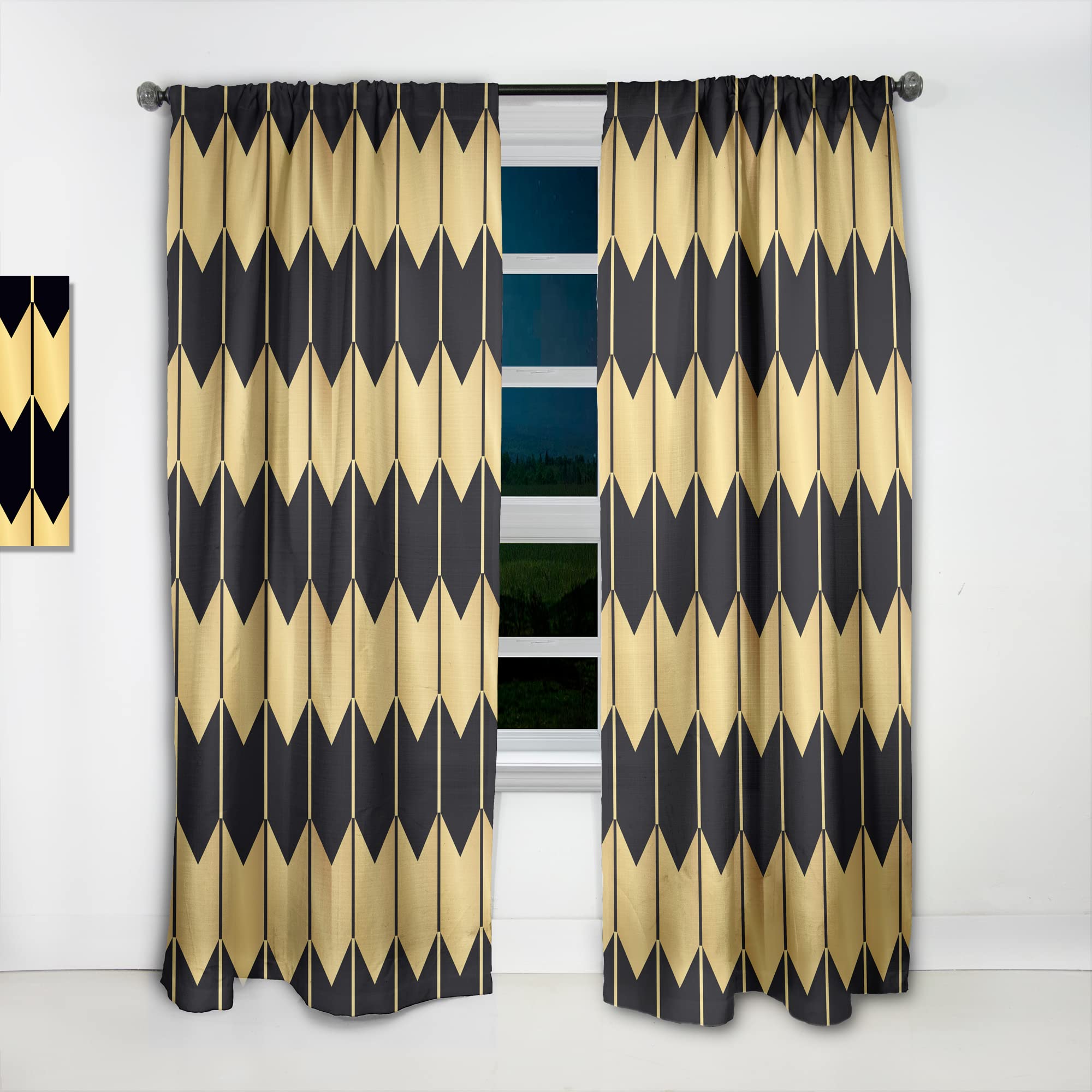 Golden Luxury Metallic Geometric Print Thermal Insulated Curtains - Single Panel 52x120 Inches - Elegant Drapes for Bedroom & Living Room - Perfect for Home Decor & Blackout Needs