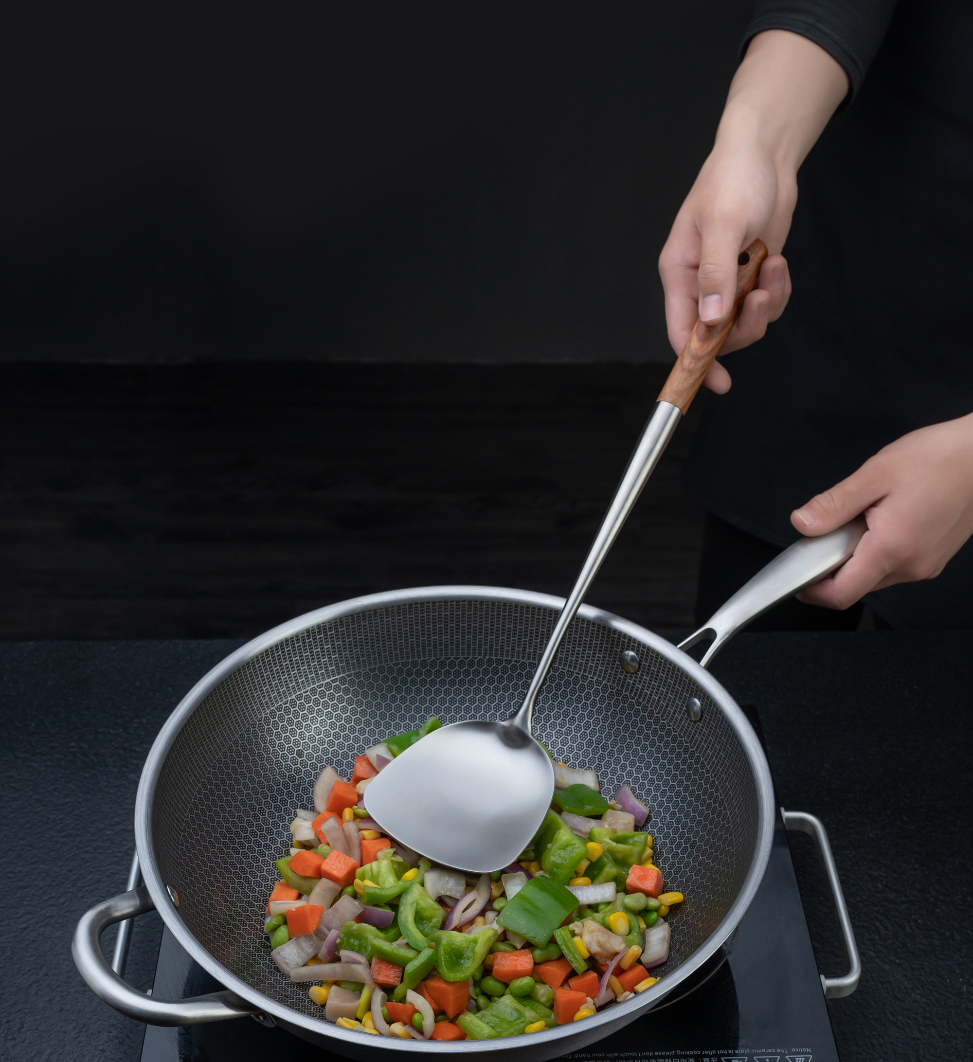 FJNATINH 17-Inch Wok Spatula and Soup Ladle Set - 304 Stainless Steel Cooking Utensils for Stir-Frying, Flipping & Serving - Perfect for Asian Cuisine, Home Kitchen & Restaurant Use