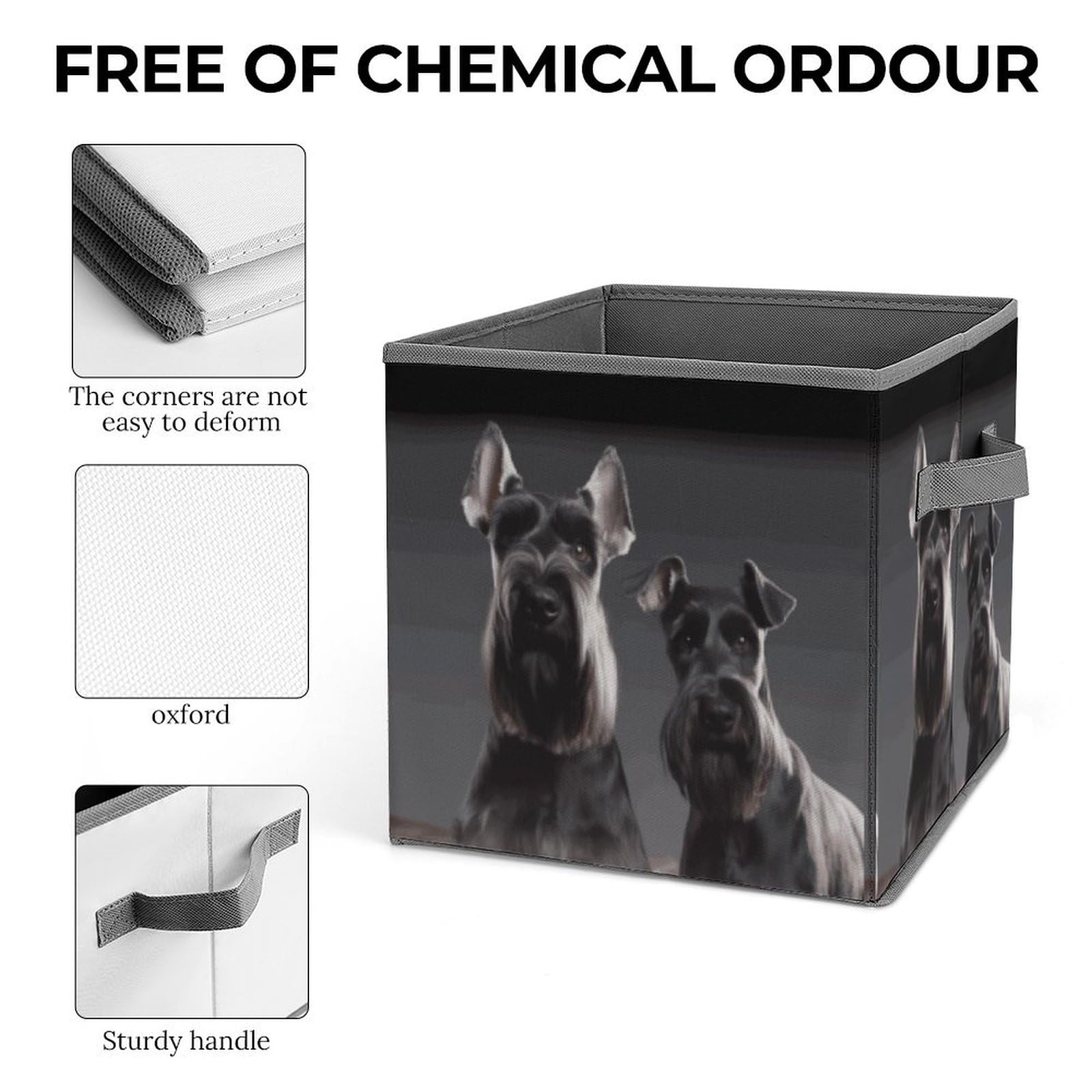 10.6 Inch Collapsible Storage Bins with Handles - Foldable Fabric Organizer Bins for Closet, Shelves, Office & Toys | Cute Schnauzer Dog Design | Perfect for Home Organization, Kids Room & Pet Supplies Storage