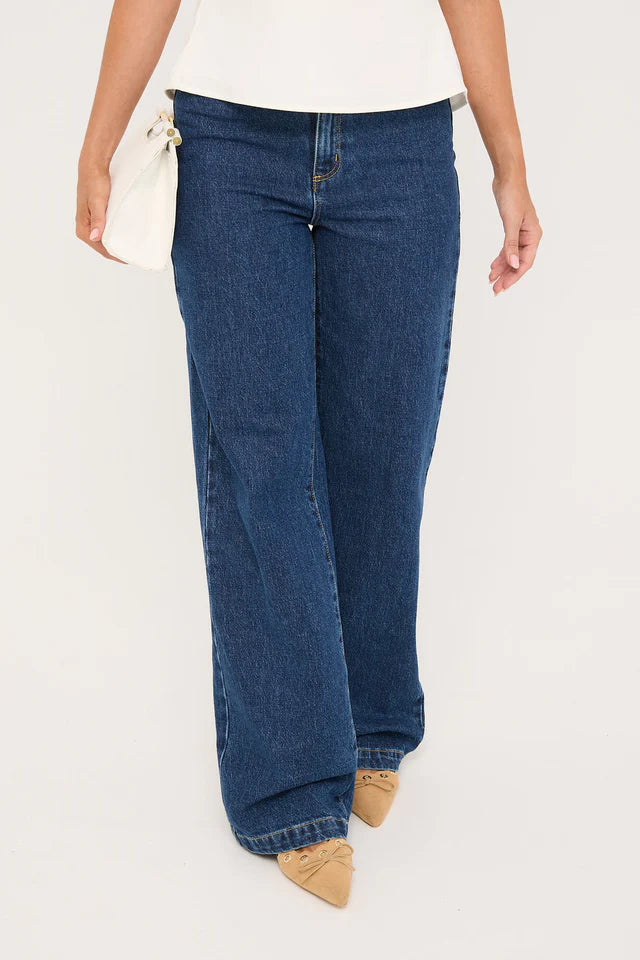 94 High Wide Tara Mid Blue Denim Jeans for Women - Comfortable Stretch Skinny Jeans with High Waist, Perfect for Casual Wear, Office & Night Out