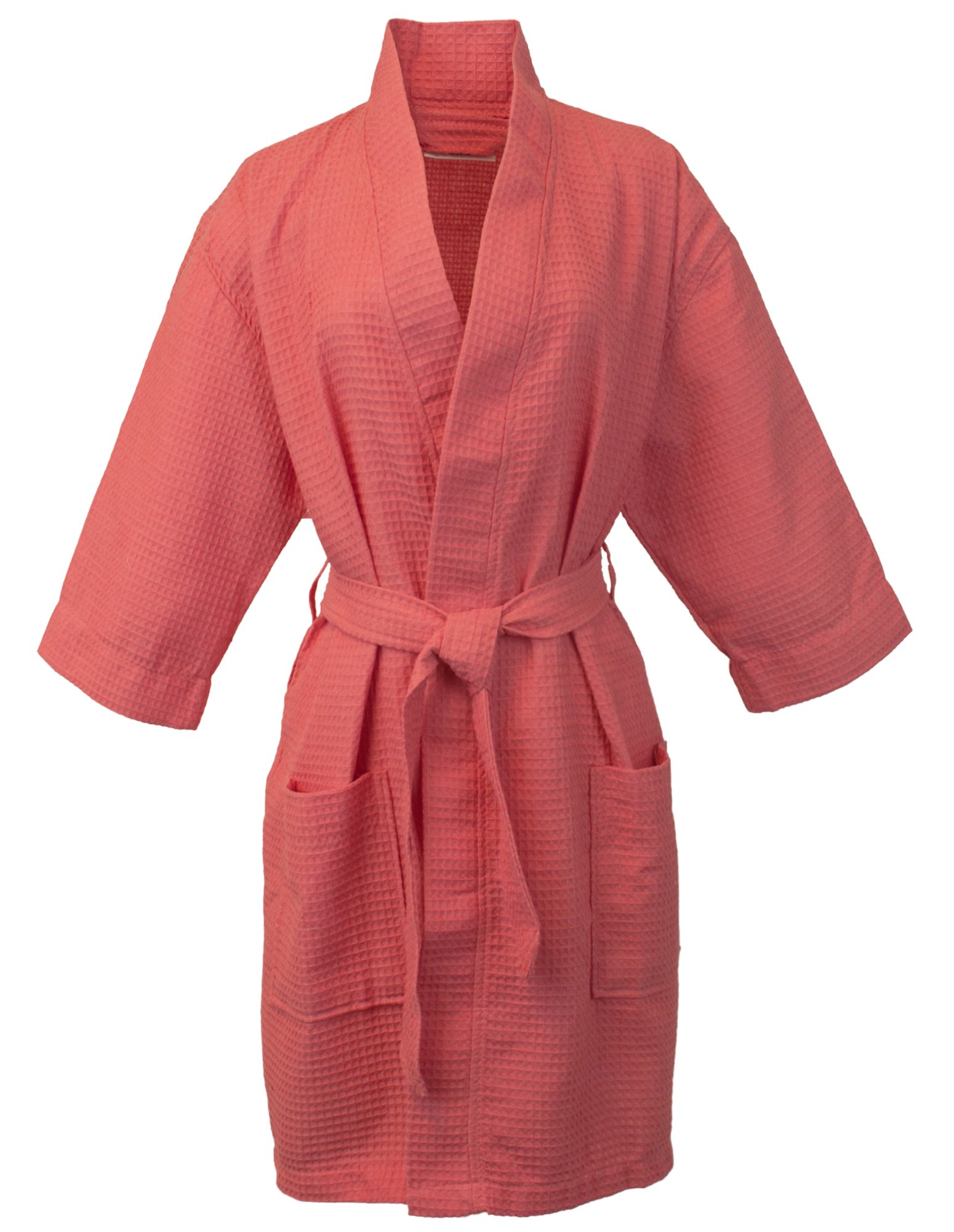 BC BARE COTTON Thigh Length Waffle Kimono Robe - XX-Large Coral | Soft Bathrobe for Women | Perfect for Spa, Lounge & Beach Cover-Up