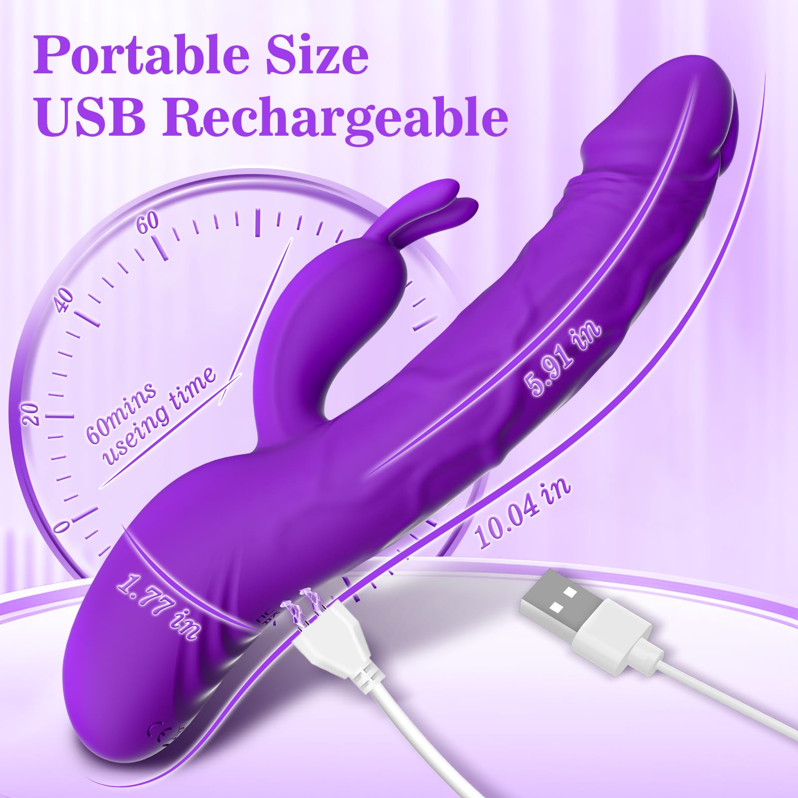 Premium Rabbit Vibrator for Women - 9 Thrust & 9 Vibration Modes, G-Spot & Clitoral Stimulator, Rechargeable Adult Sex Toy for Couples (Purple) - Perfect for Solo Play & Romantic Nights