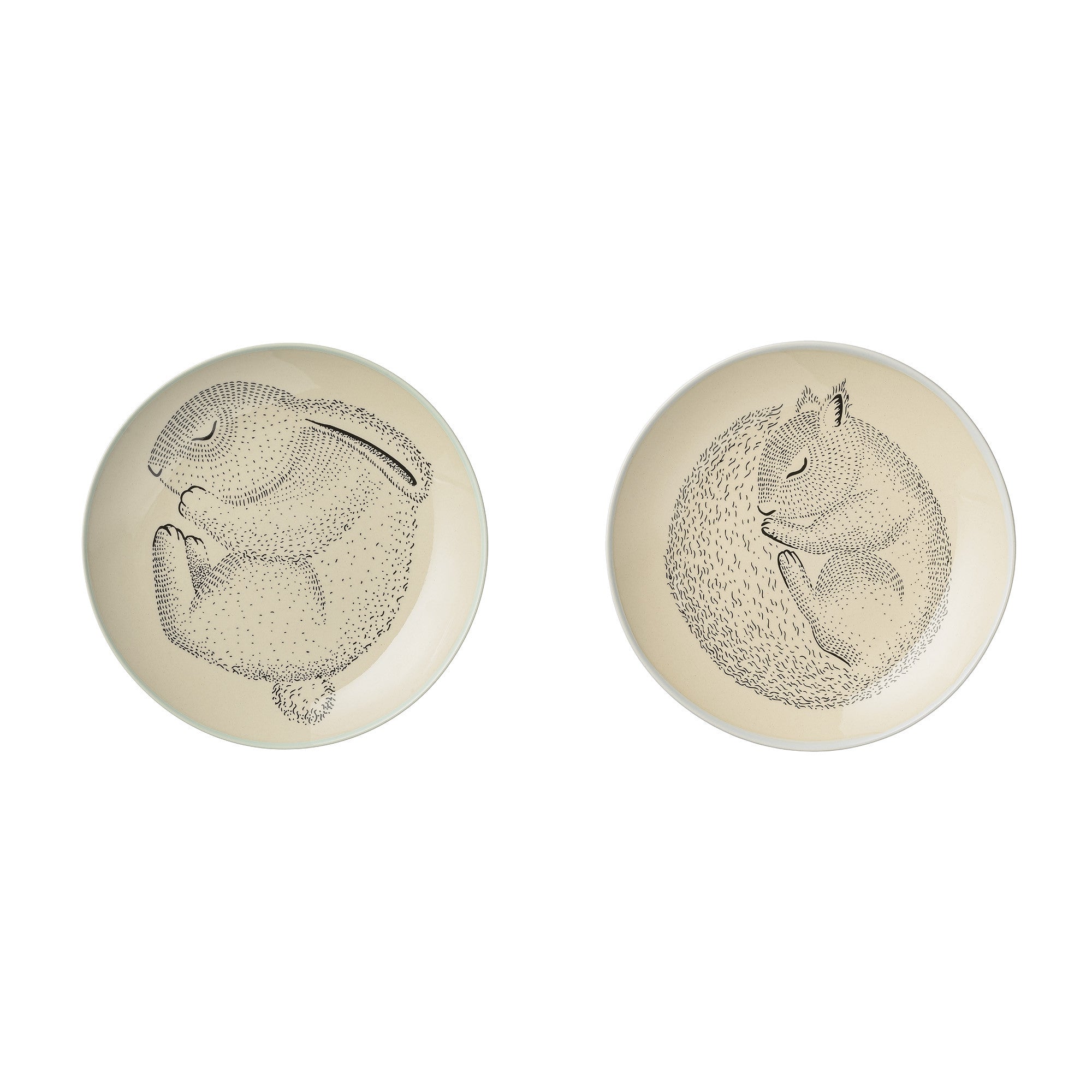 Bloomingville Adelynn Squirrel and Rabbit Ceramic Plates Set - Cute Animal-Themed Dinnerware for Kids & Adults - Perfect for Birthday Parties, Picnics, and Home Decor