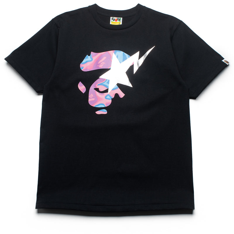 BAPE Liquid Camo Ape Face Graphic T-Shirt for Men - Black & Pink Streetwear Fashion Tee | Casual Wear, Hip Hop Outfits, Urban Style