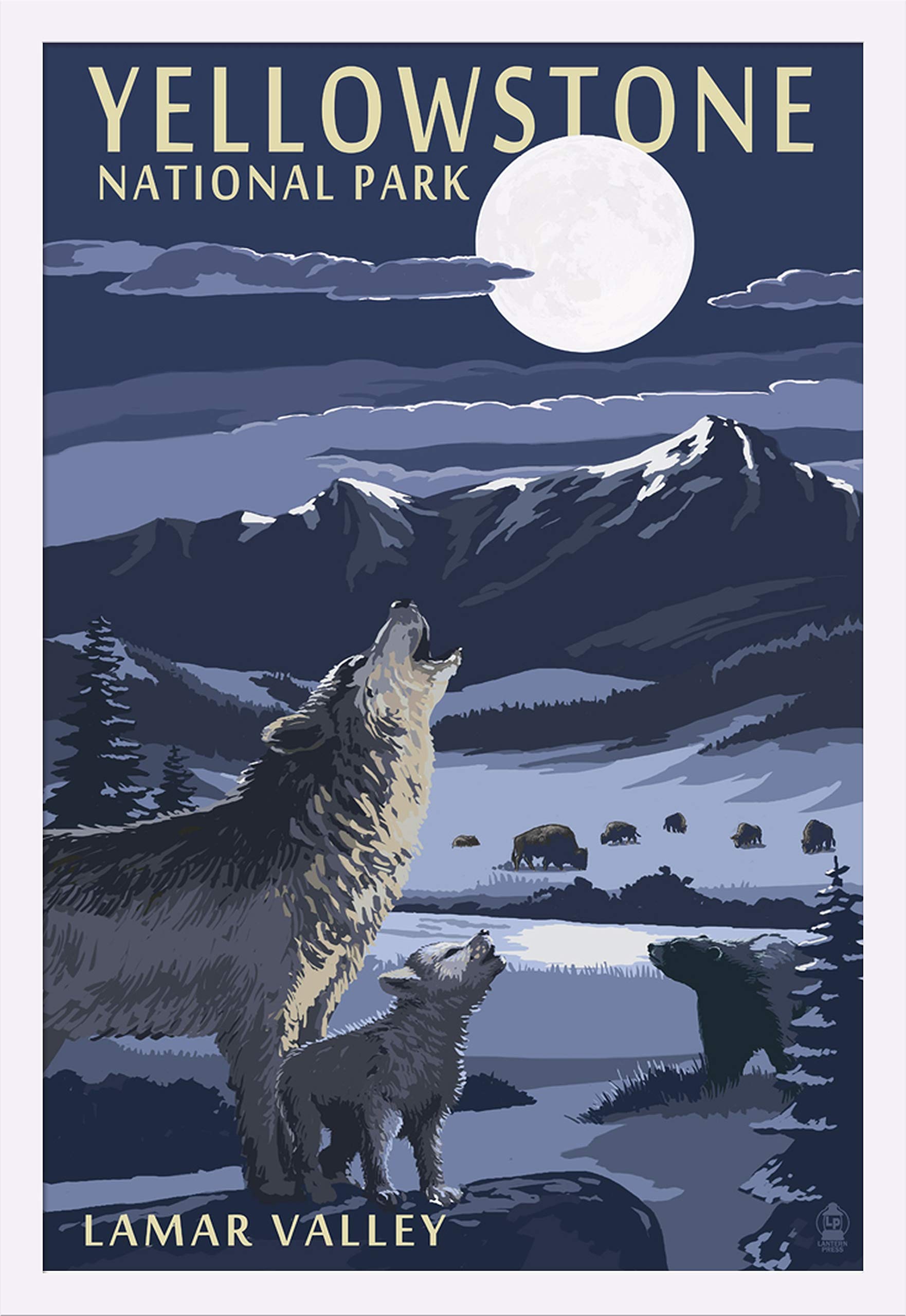 Yellowstone National Park Lamar Valley Scenic Art Print - 24x36 Giclee on Canvas, White Wood Gallery Frame - Perfect for Living Room, Office & Home Decor
