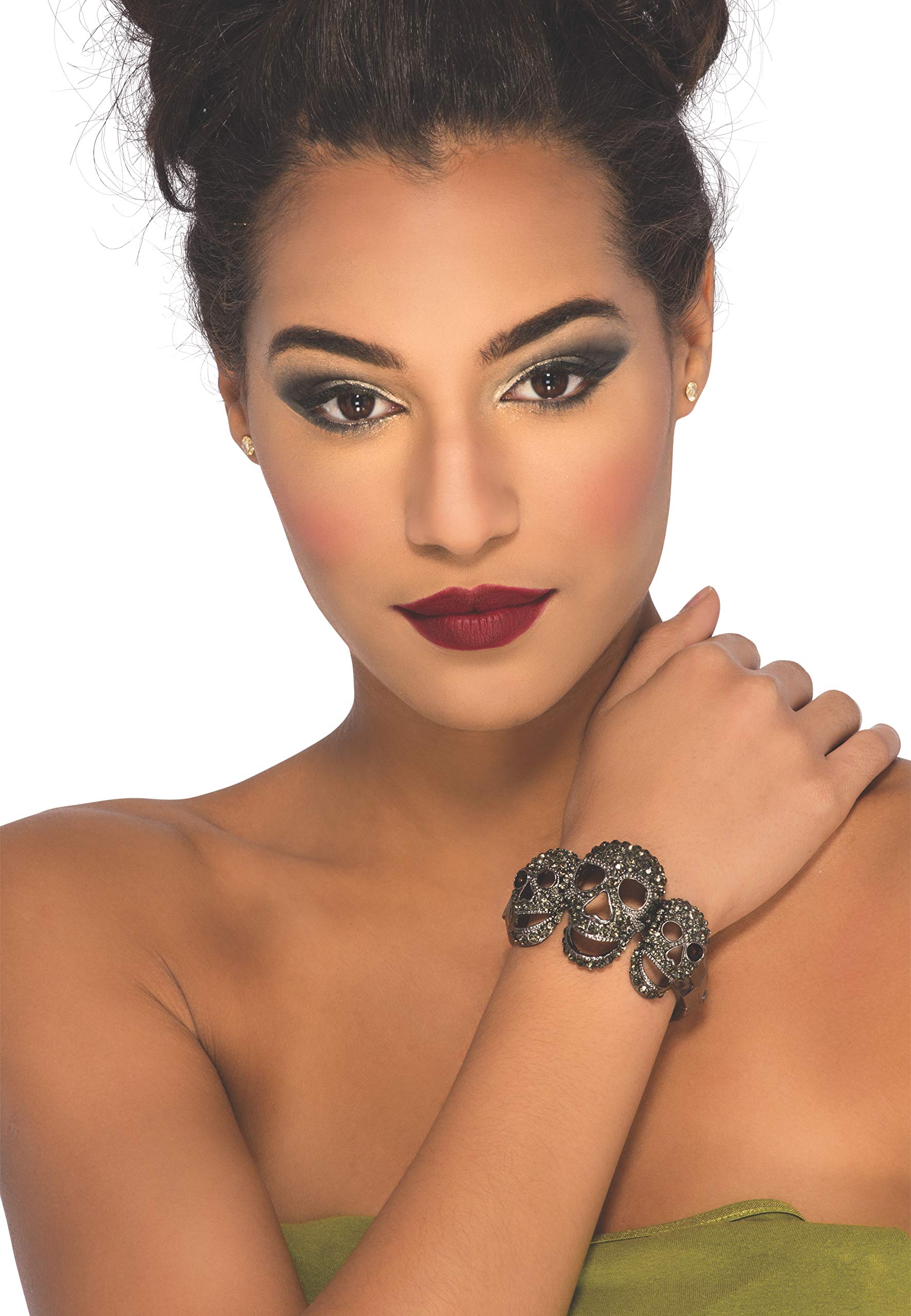 Rubies Wicked Gems Deluxe Skull Jewelry - Grey Bangle Bracelet for Women | Gothic Fashion Accessory | Perfect for Halloween, Cosplay & Alternative Style Outfits