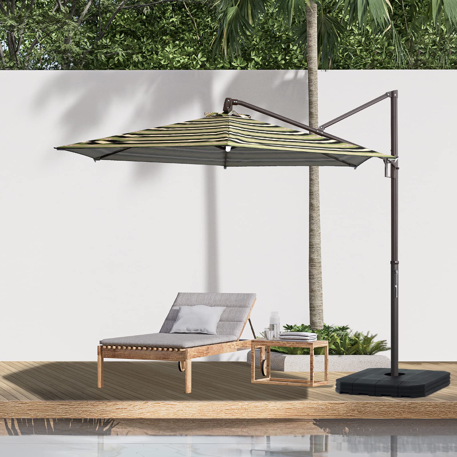 Premium Cantilever Patio Umbrella with Aluminum Stand - 3-Year Fade-Resistant Olefin Canopy, 360° Rotation & Adjustable Tilt - Perfect for Poolside, Backyard, Deck, and Outdoor Dining Areas