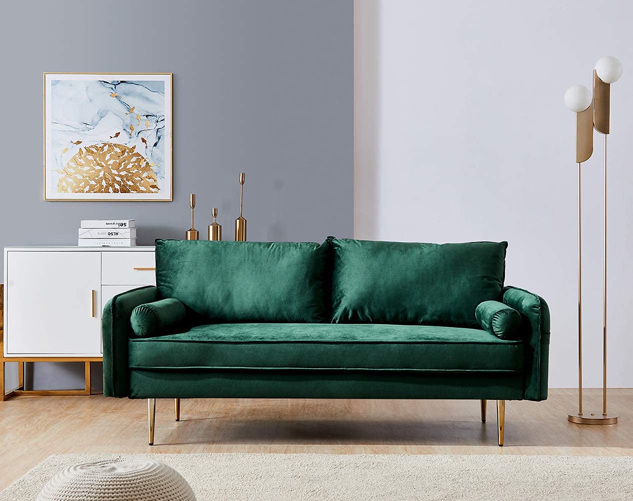 Modern Velvet Loveseat Sofa with 2 Pillows - Twin Size Contemporary Couch for Living Room & Bedroom | Small Space Furniture, Apartment Seating, Cozy Home Decor