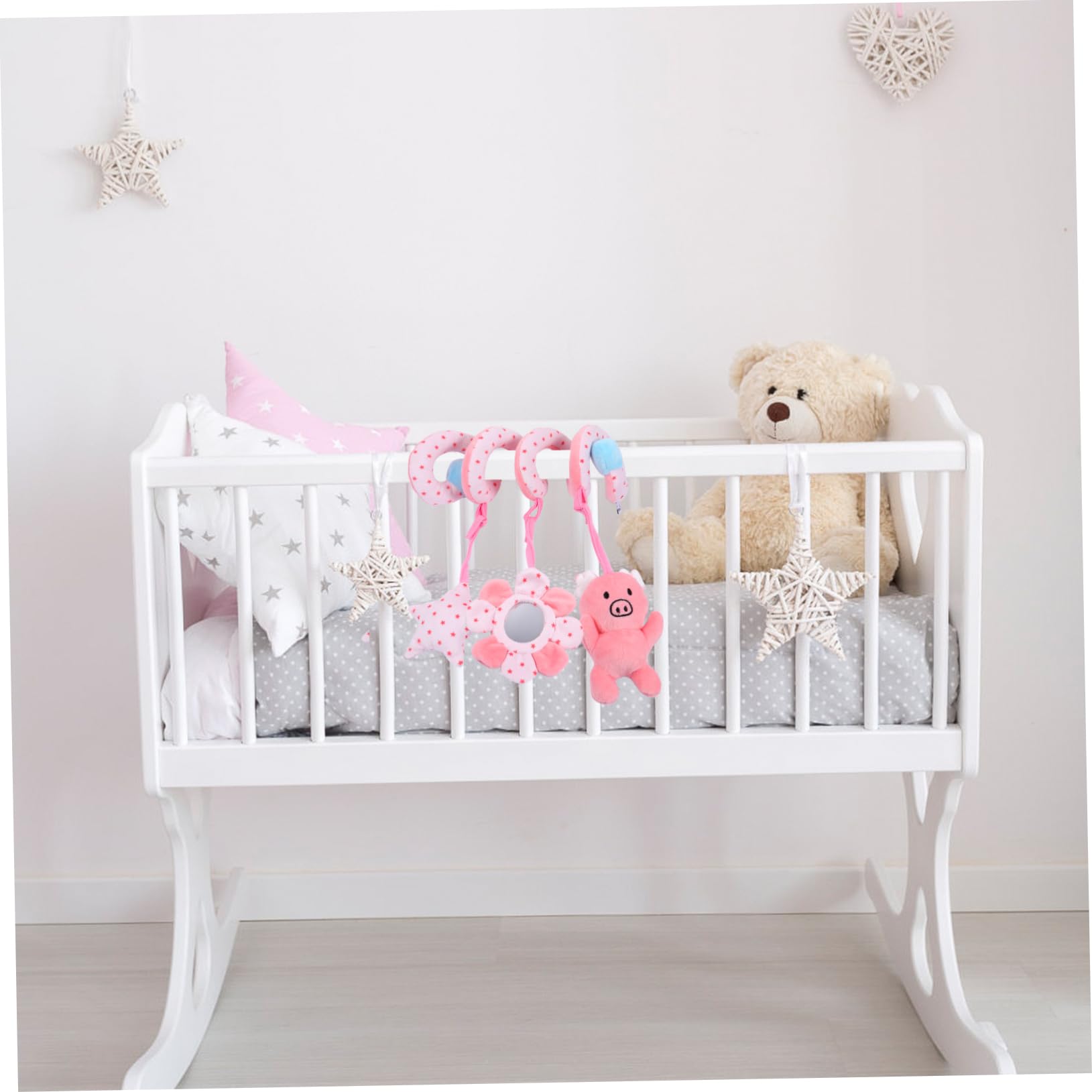 CORHAD Soft Plush Stroller Hanging Toy for Babies & Toddlers - Pink Short Stuffed Animal Crib Toy for Newborns, Infants - Perfect for Strollers, Car Seats & Nursery Decor