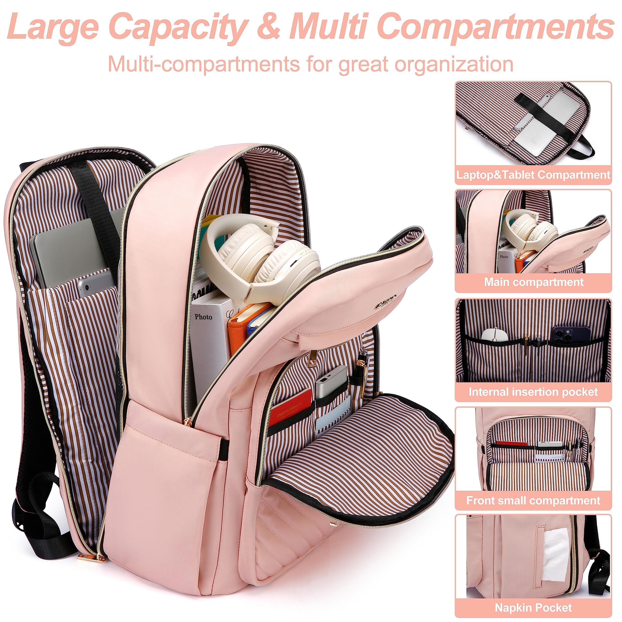 Stylish Pink Laptop Backpack for Women - Waterproof 17.3 Inch Anti-Theft Computer Bag for Travel, Work & College | Perfect for Business Professionals, Students & Commuters