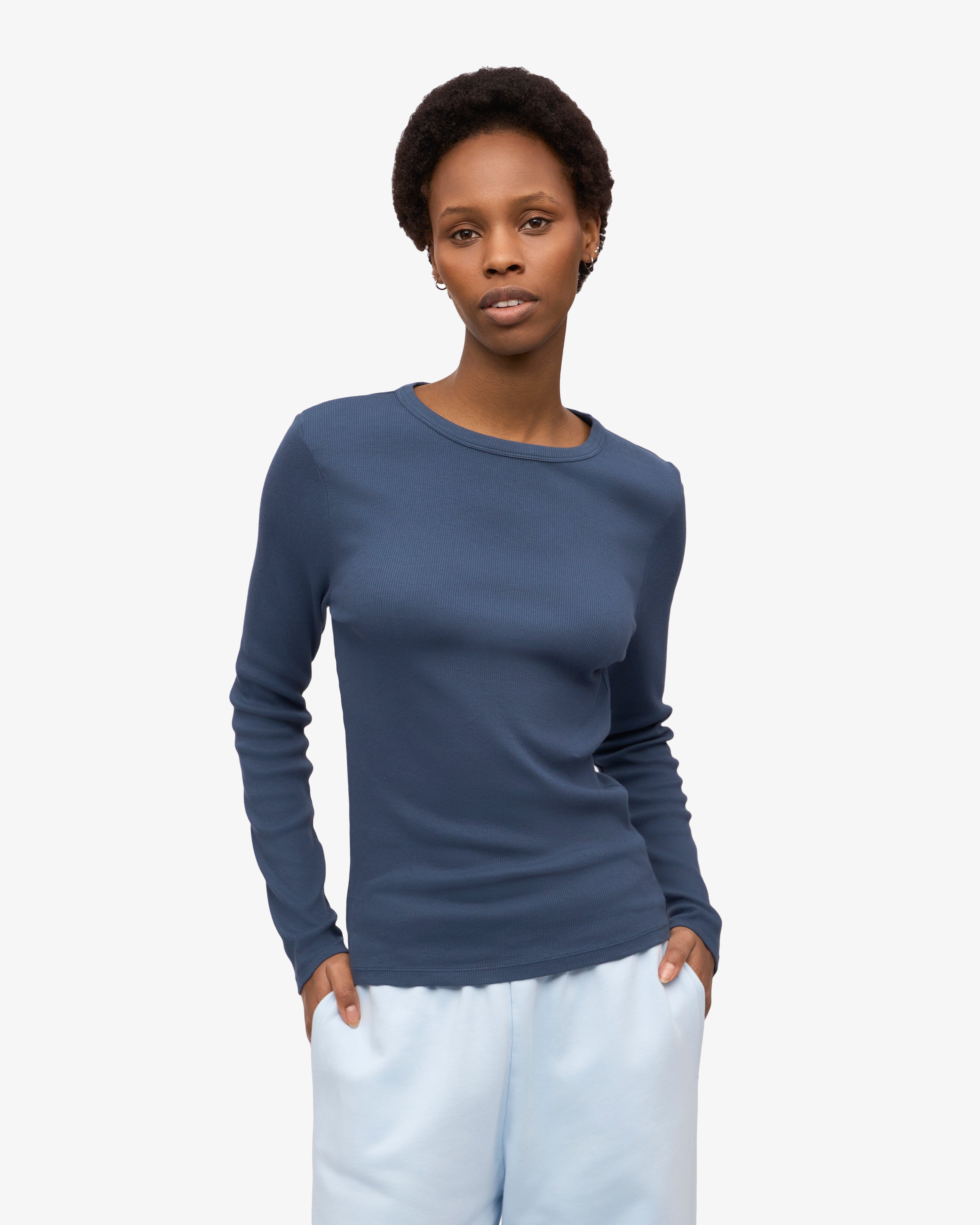 Organic Women's Long Sleeve Ribbed T-Shirt in Ultra Violet - Soft Comfort for Everyday Wear & Casual Outfits