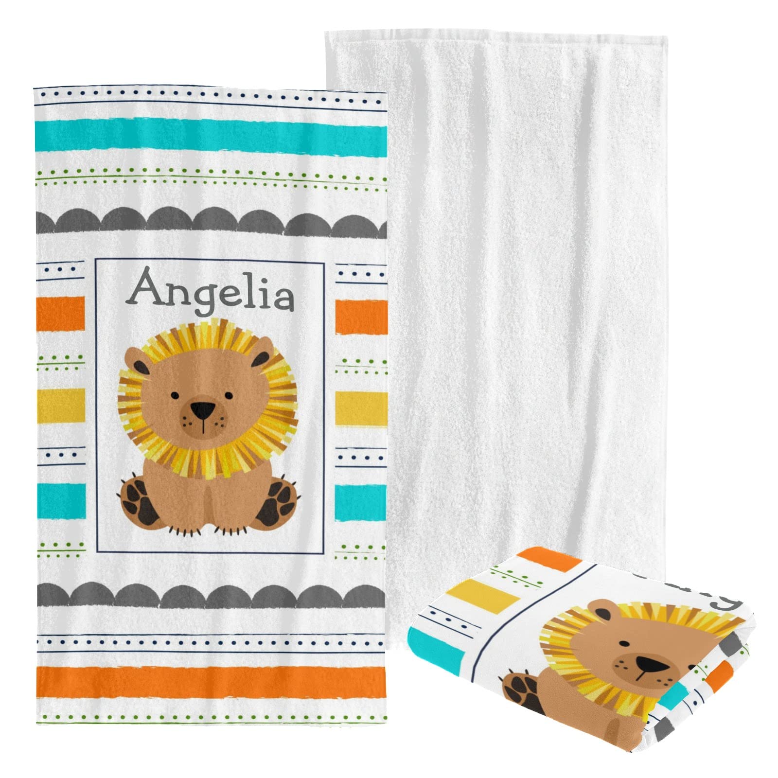 Custom Personalized Beach Towel - Soft Bath & Swim Blanket for Kids, Men, Women | Colorful Striped Lion Design | Perfect for Pool, Vacation & Summer Outings