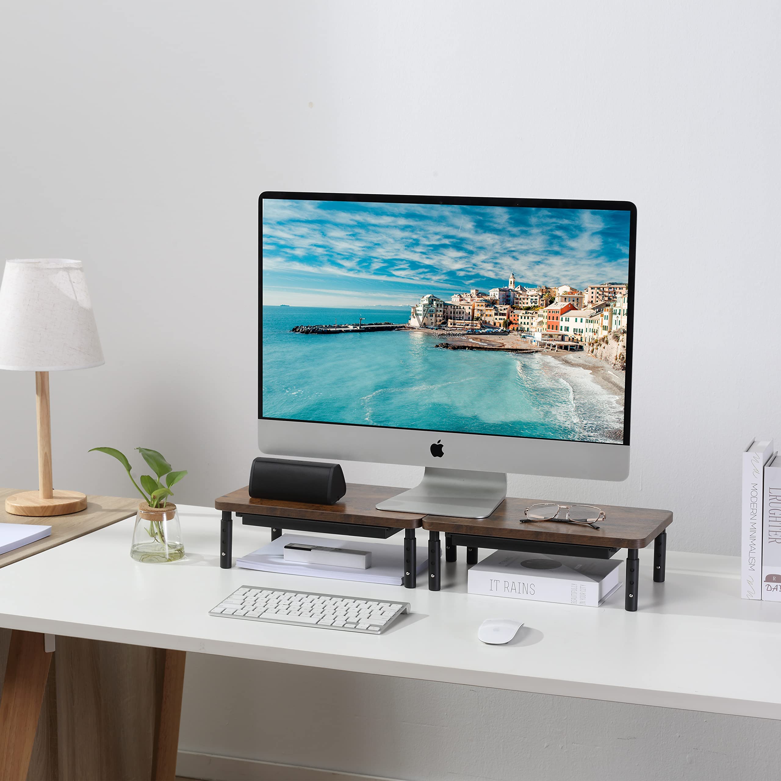 Adjustable Monitor Stand Riser - 3 Height Settings, Ergonomic Laptop & Computer Stand for Office & Home, Black Plastic Base for PC, iMac, Printer (Perfect for Workspace Organization & Eye Strain Relief)