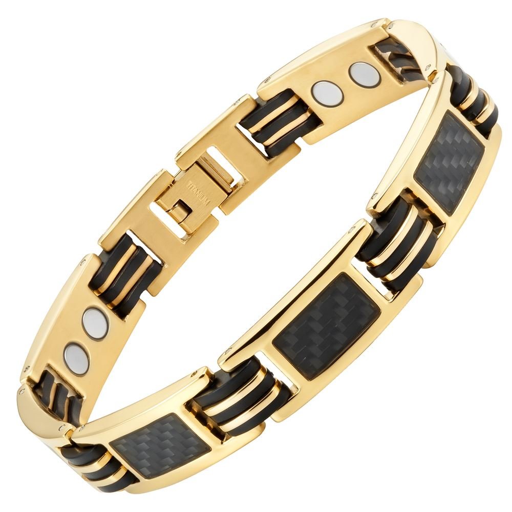 Willis Judd Men's Titanium Bracelet with Black Carbon Fiber - Adjustable Gold Style Bracelet for Men - Perfect for Casual Wear, Gifts & Special Occasions