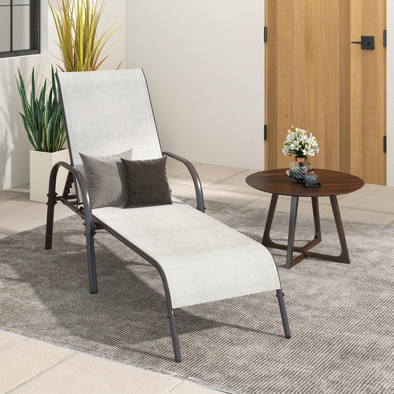 Giantex Adjustable Patio Lounge Chair - 5-Position Reclining Outdoor Chaise Lounge with Sturdy Steel Frame - Perfect for Sunbathing, Beach, Poolside, Backyard & Balcony Relaxation - Grey