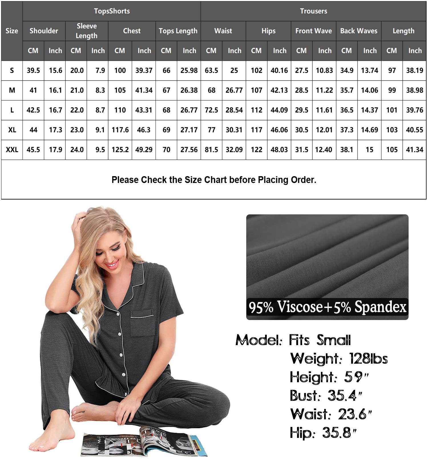 SWOMOG Women's Pajama Sets - Soft 2-Piece Sleepwear with Short Sleeve & Button Down Top + Long Pants for Comfortable Nightwear & Lounge Wear - Perfect for Sleeping, Relaxing at Home, and Cozy Evenings