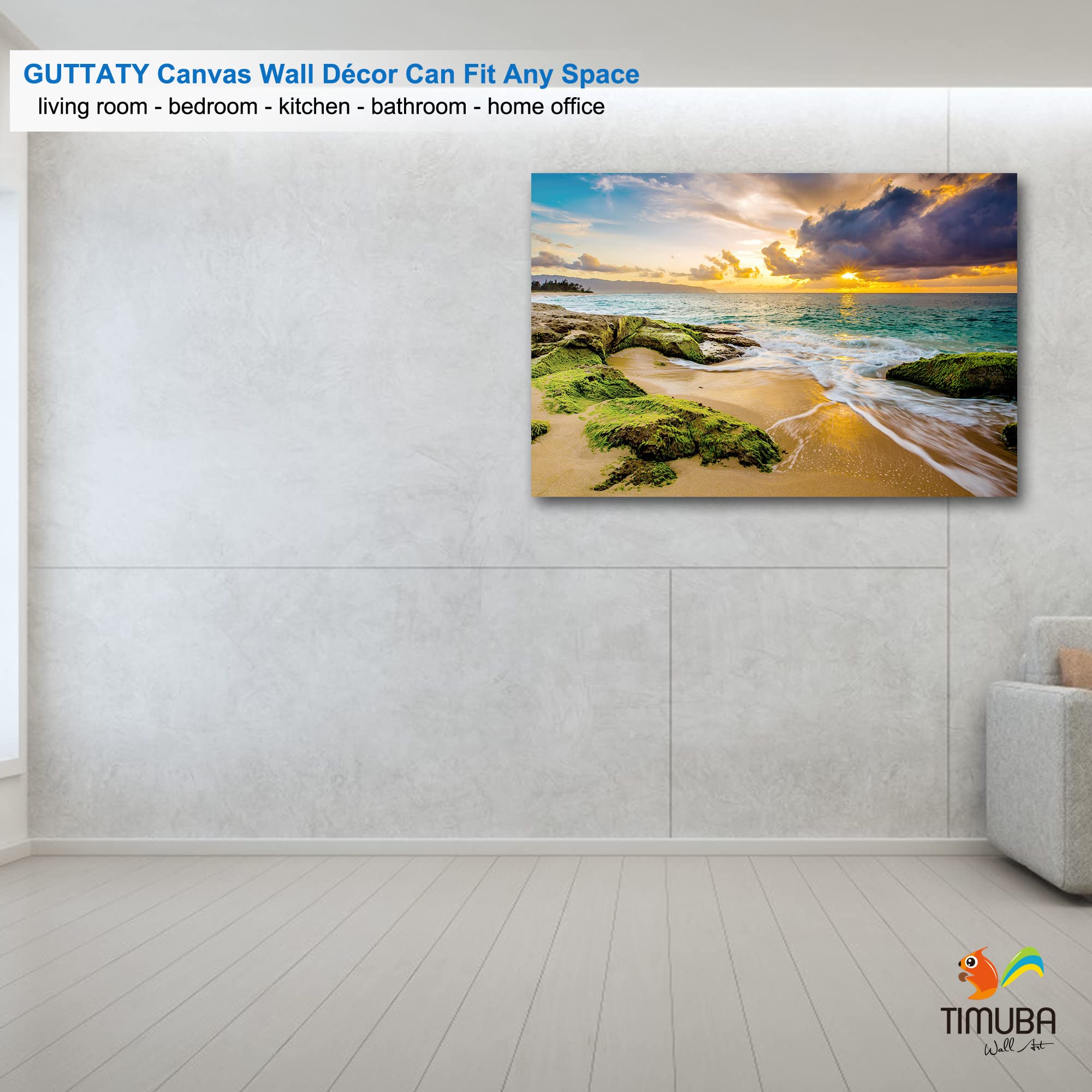 Beach Wall Art Canvas Print - 32x48 Inches Coastal Sunset Pictures for Bedroom & Living Room Decor | Ocean Themed Home Decoration | Perfect for Beach House, Vacation Rental or Coastal Style Interior Design