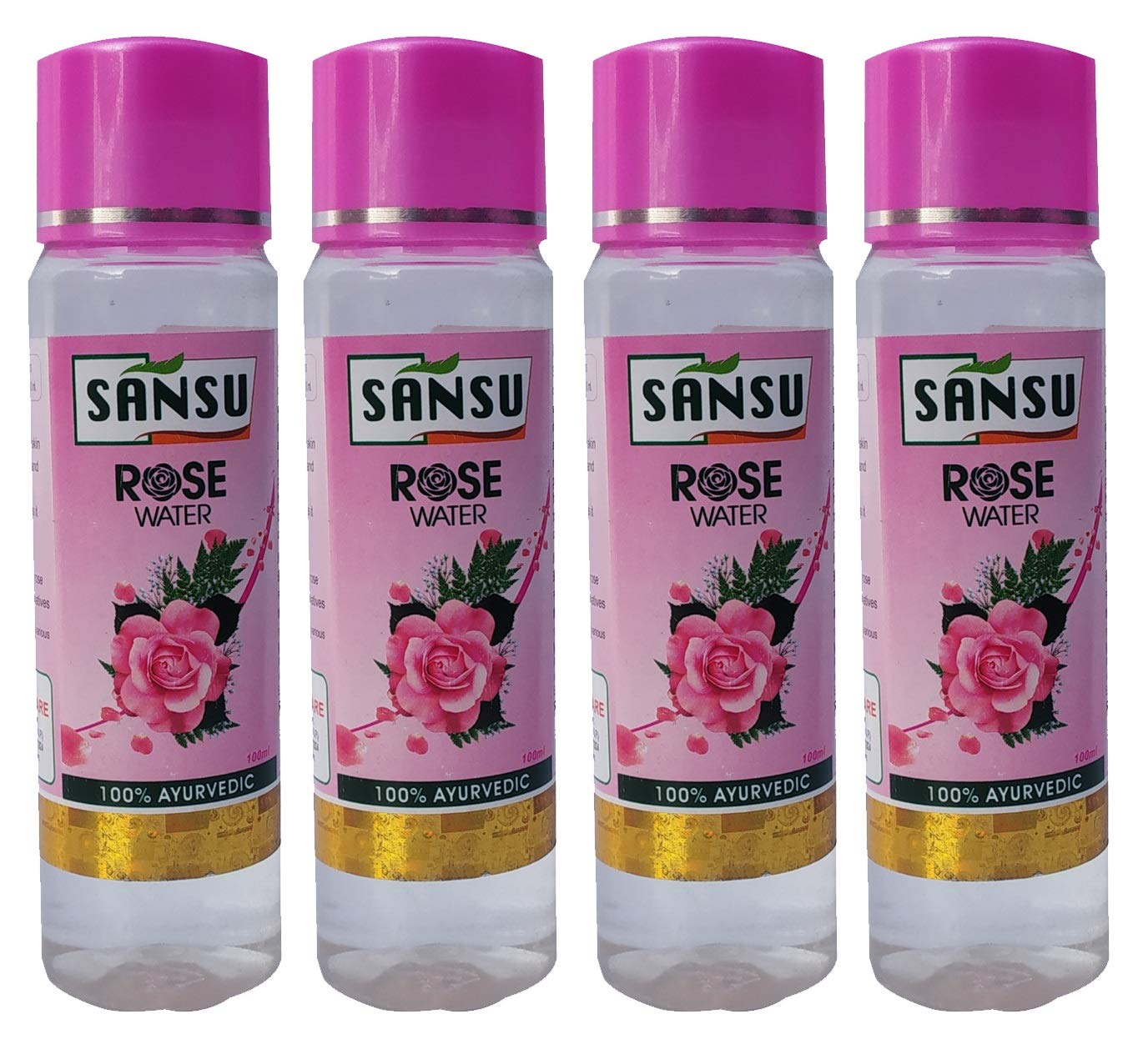 Buy SANSU Rose Water (Pack of 4 x 100ml) - Hydrating Facial Toner for Glowing Skin | Perfect for Daily Skincare Routine & DIY Beauty Treatments