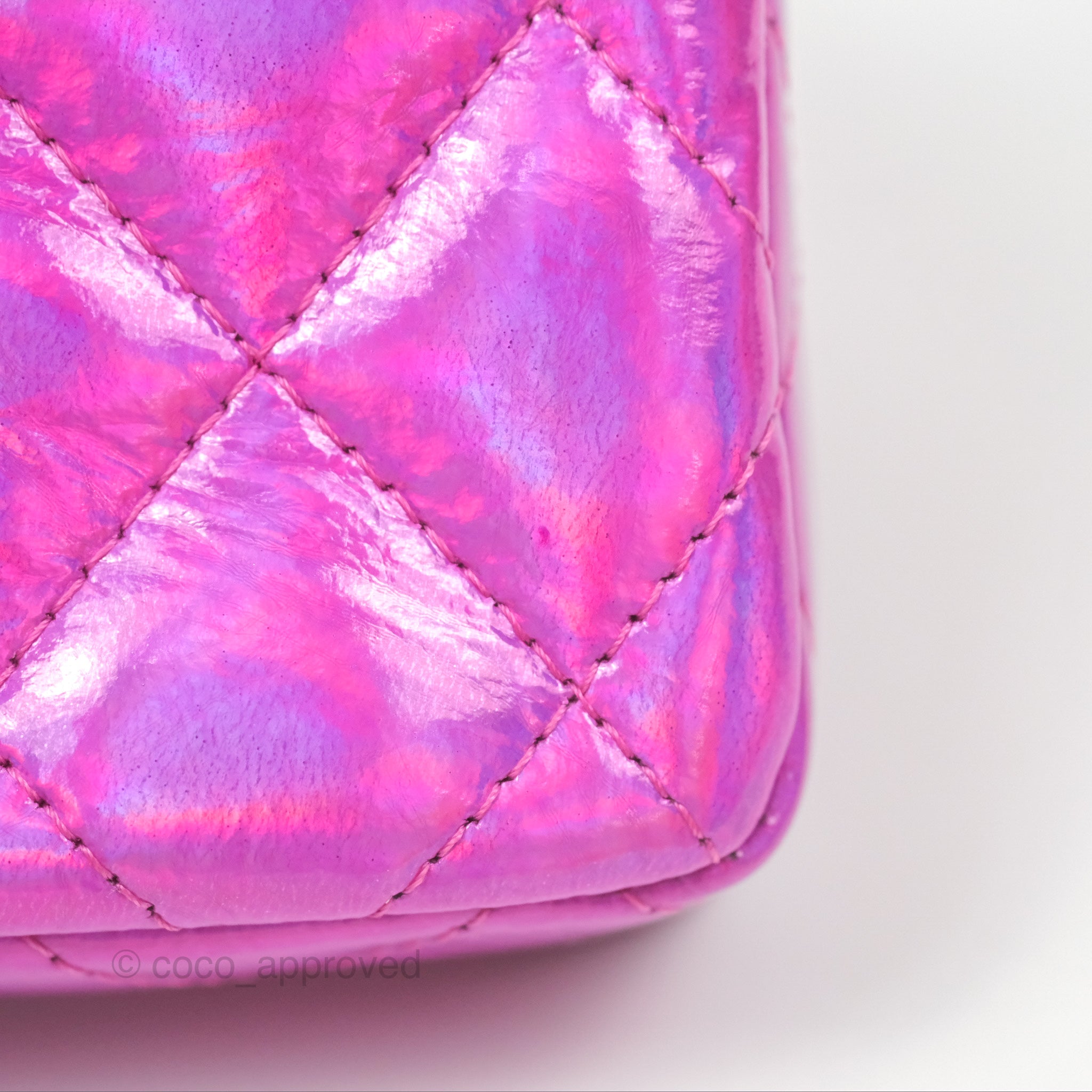 Chanel Fuchsia Iridescent Mirror Goatskin Card Holder with Hook - Luxury Wallet for Women, Perfect for Everyday Use & Travel Accessories