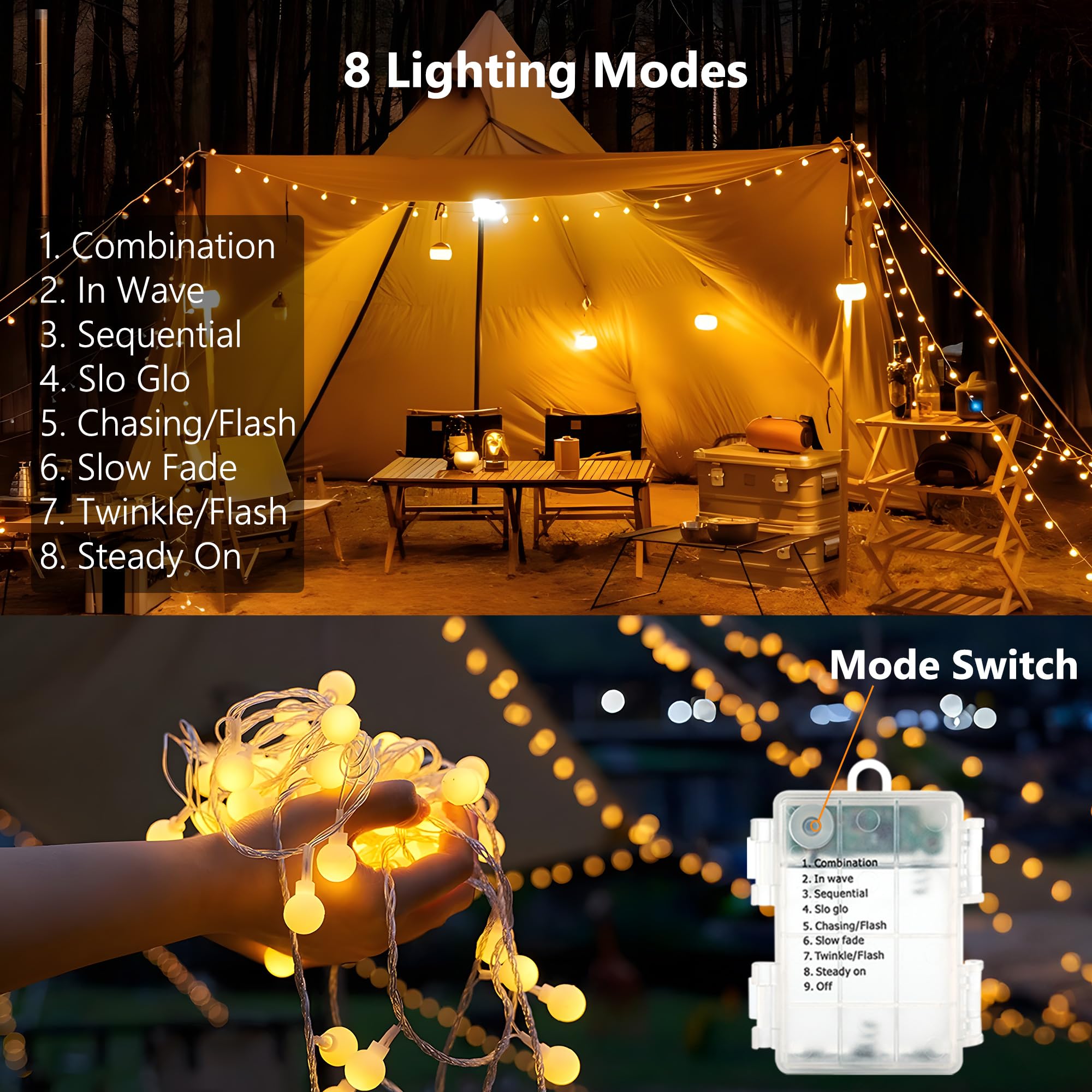 BrizLabs 2 Pack 120 LED Globe String Lights - Warm White Battery Operated Fairy Lights with Remote & Timer, 8 Modes for Indoor Outdoor Christmas Decor, Bedroom, Patio, Wedding, Party | Perfect for Holiday, Garden, and Home Decoration