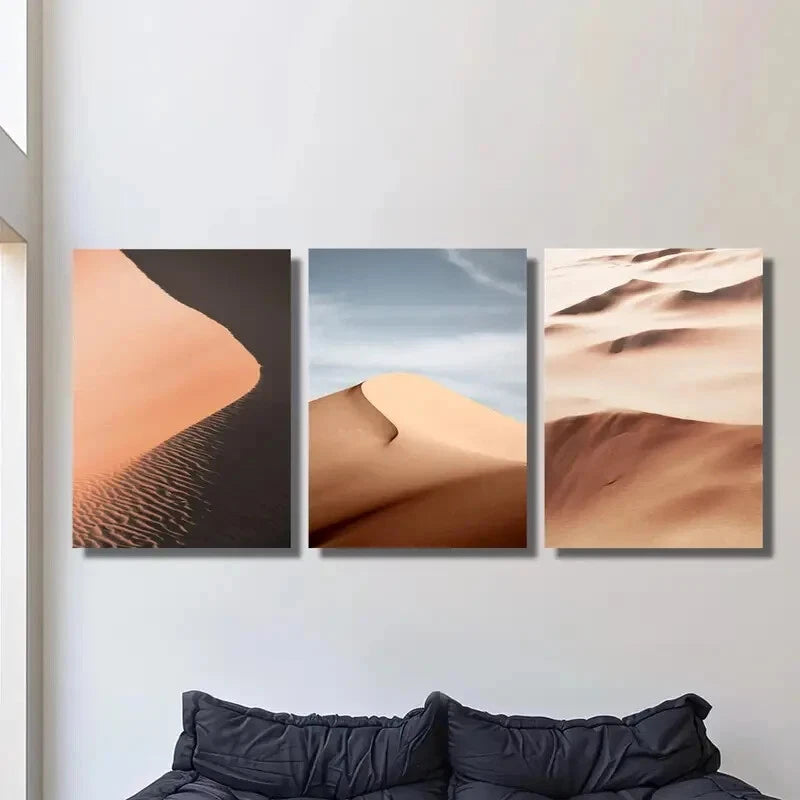 3-Piece Namibia Sand Dunes Metal Wall Art - Desert Landscape Print Set - Ready to Hang Home & Office Decor for Living Room, Bedroom, or Office Space