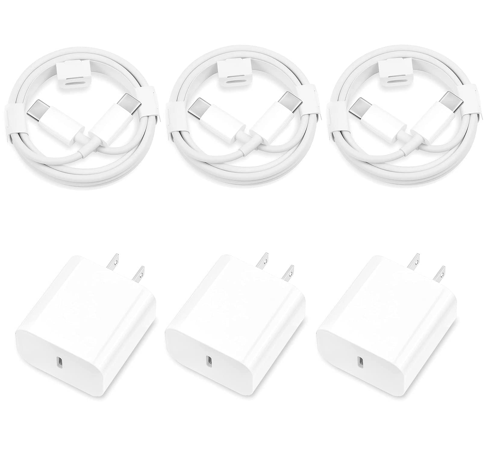 Fast Charging iPhone 16/15 Charger 3-Pack - 20W PD USB C Wall Charger Block with 6FT USB C to C Cable - Compatible with iPhone 16/16 Plus/16 Pro/16 Pro Max/15/15 Plus/15 Pro/15 Pro Max - Perfect for Home, Office & Travel Charging