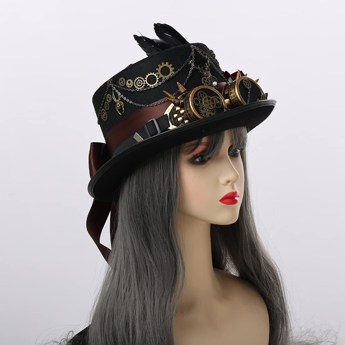 Steampunk Top Hat with Goggles for Women & Men - Victorian Gothic Halloween Costume Accessory - Perfect for Cosplay, Renaissance Fairs, and Themed Parties