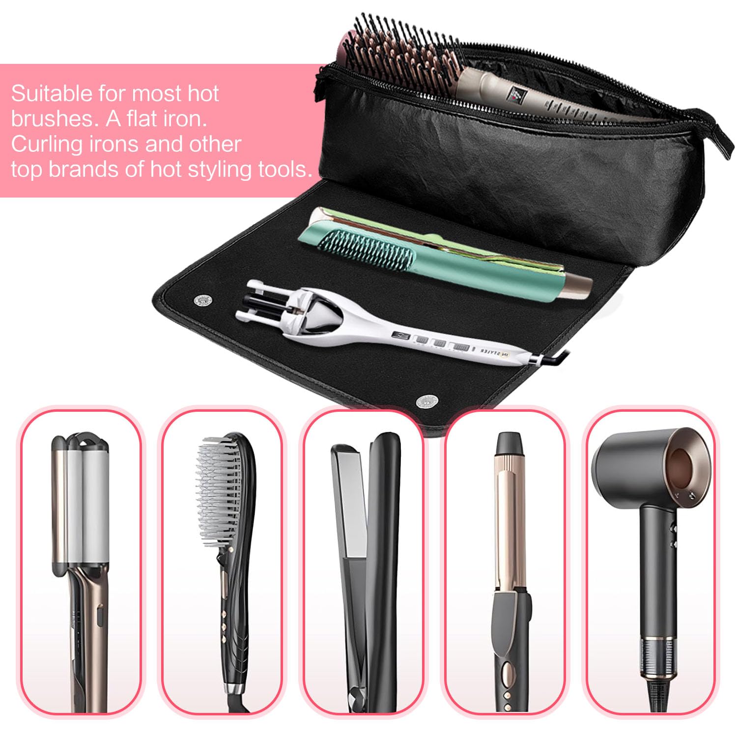 Heat Resistant Travel Bag for Hair Tools - Double Layer Carrying Case for Straightener, Curling Iron & Hair Dryer | Perfect for Vacation, Business Trips & Salon Professionals