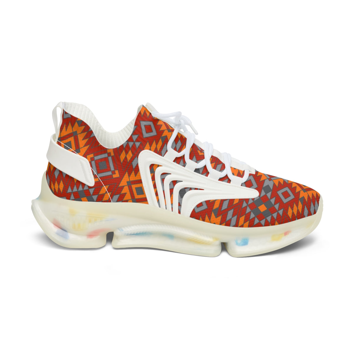 Women's Fashion Mesh Sneakers - Breathable Comfort Shoes with Southwestern Print | White or Black Sole | Perfect for Walking, Running & Casual Wear