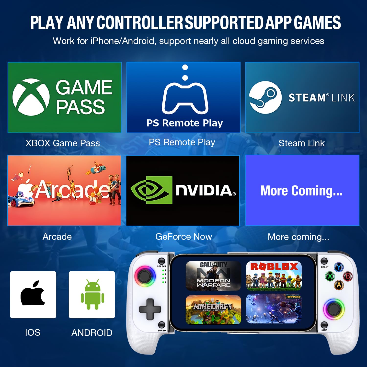 Mocagen Mobile Gaming Controller for iPhone & Android - RGB Lighting, Hall Effect Joysticks, Bluetooth Gamepad with Phone Case - Perfect for Fortnite, Call of Duty & Mobile Gaming On The Go