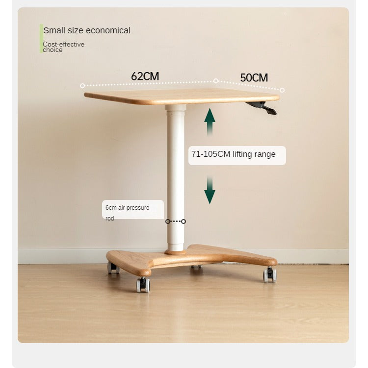 Solid Oak & Ash Wood Adjustable Height Standing Desk - Ergonomic Mobile Workstation for Home Office, Study & Workspace