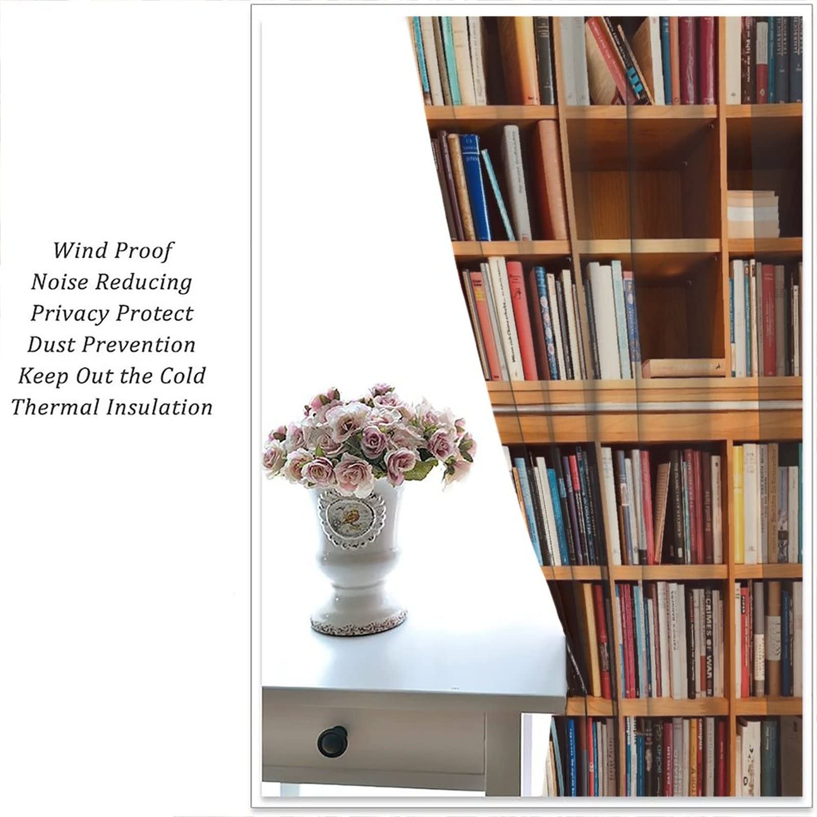Brown Bookcase Print Curtains Set of 2 Panels - Literature Themed Window Drapes with Bookshelf Design for Living Room, Bedroom, Kitchen (52x84 Inches) | Perfect for Home Library Decor & Reading Nook Ambiance