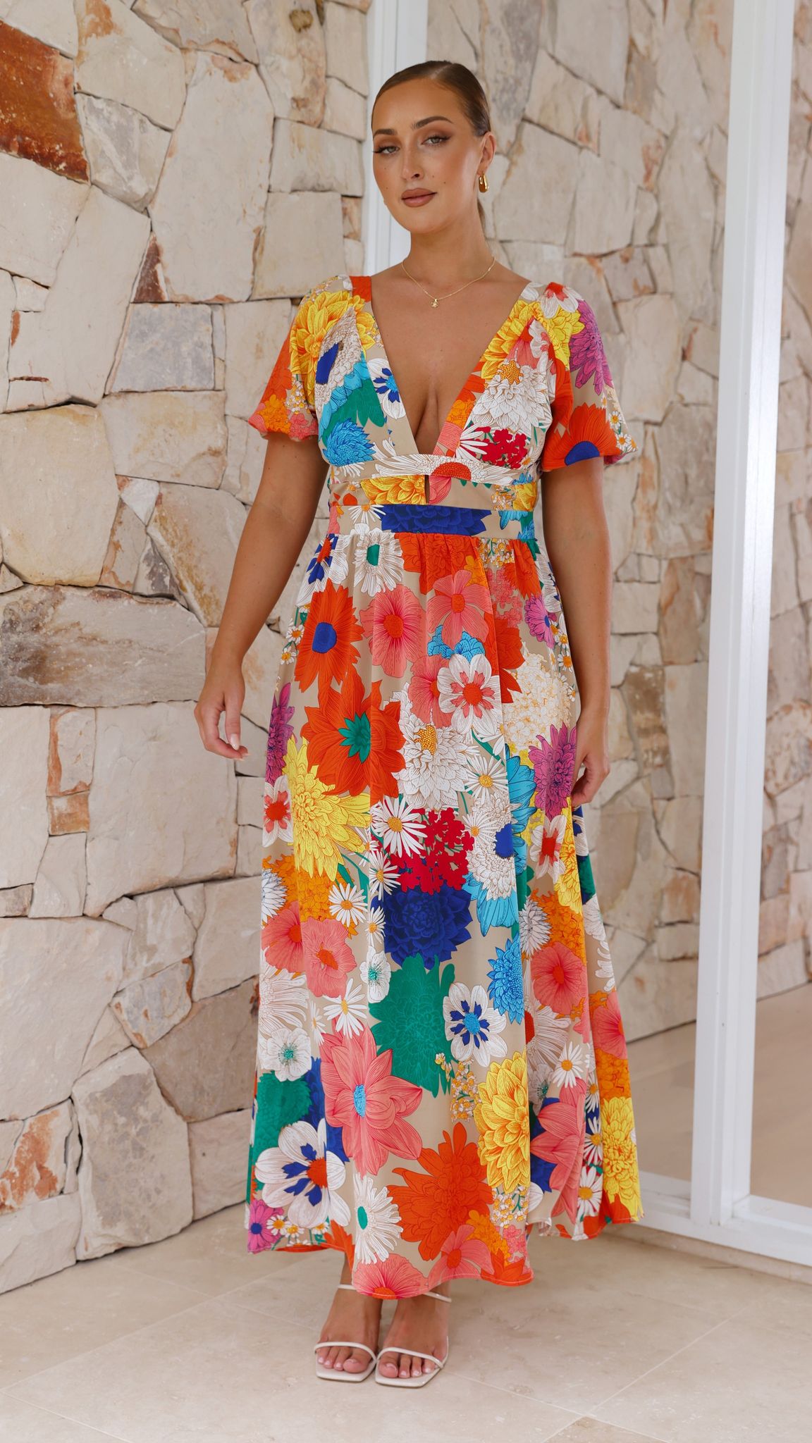Baker Maxi Dress - Orange, Blue & Pink Floral Print Summer Dress for Women | Beach Vacation, Party & Casual Wear