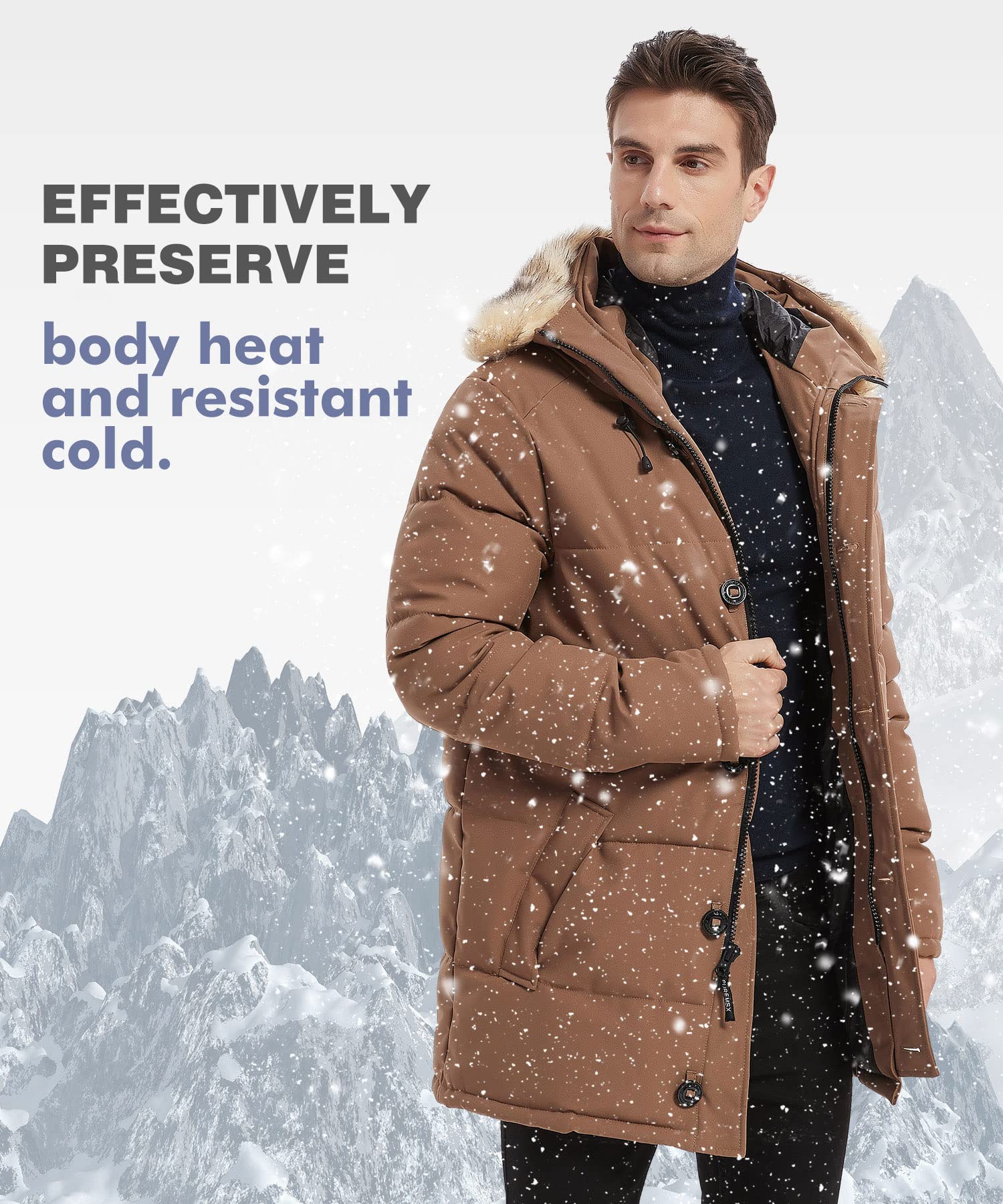 PUREMSX Men's Winter Coat - Windproof, Insulated Thick Outdoor Padded Parka Jacket for Cold Weather | Perfect for Snowboarding, Skiing & Hiking