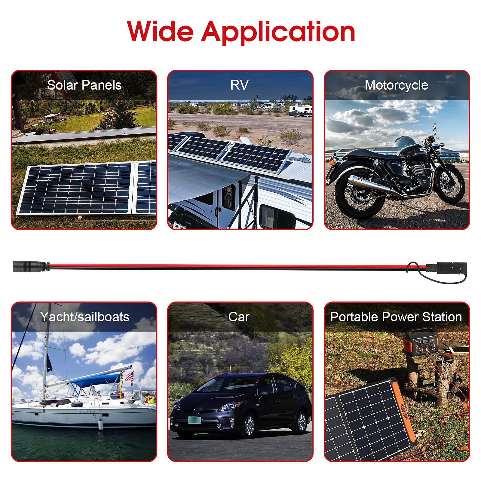 8mm DC Female to SAE Connector Adapter with 14AWG Cable (6Ft) - Solar Panel, RV, Portable Power Station Compatible - Perfect for Off-Grid Power & Emergency Backup