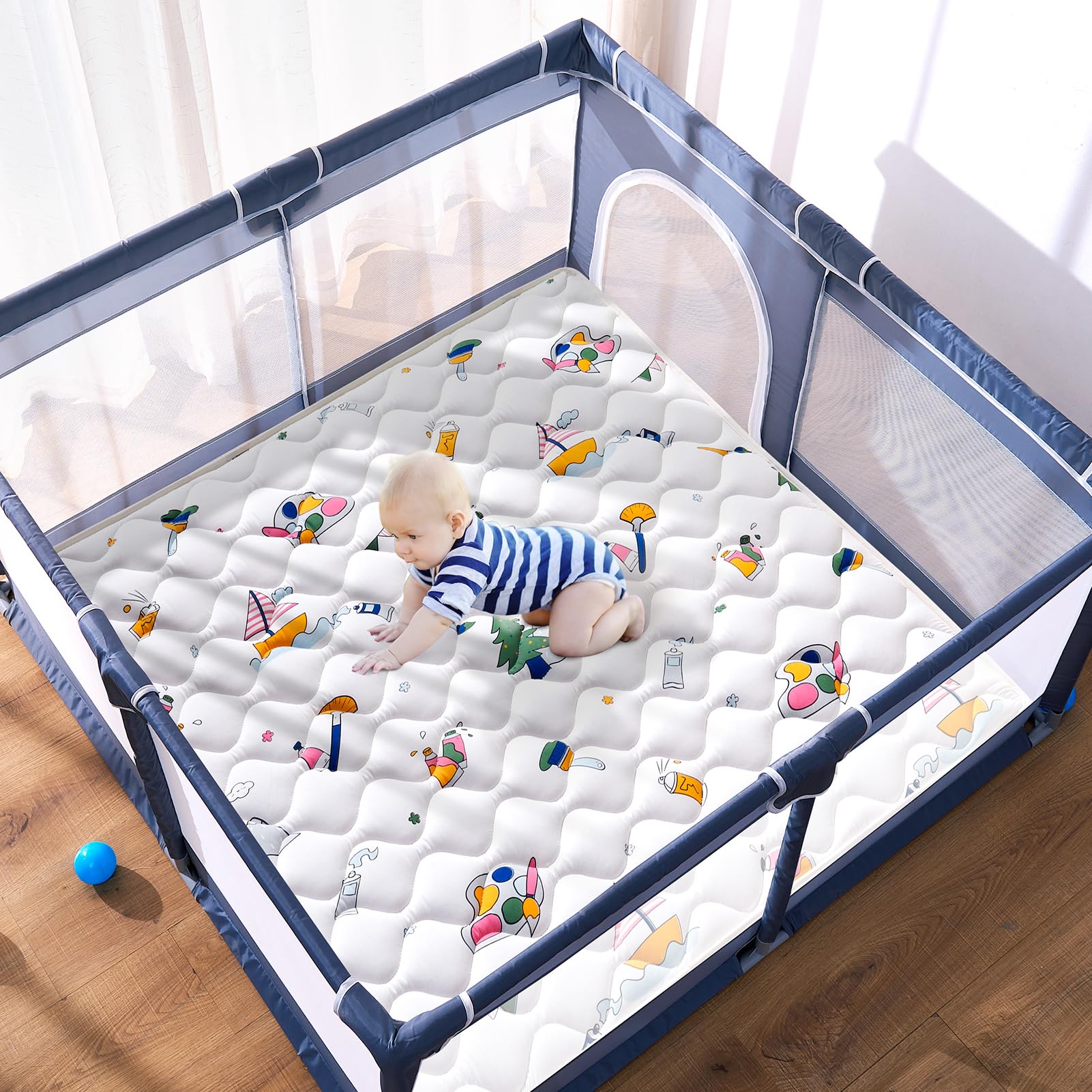**Vibe Bear Baby Foam Play Mat - 50x50 Inches Thick Non-Slip Washable Crawling Mat for Infants & Toddlers - Soft One-Piece Floor Playmat for Nursery, Playroom & Daycare**