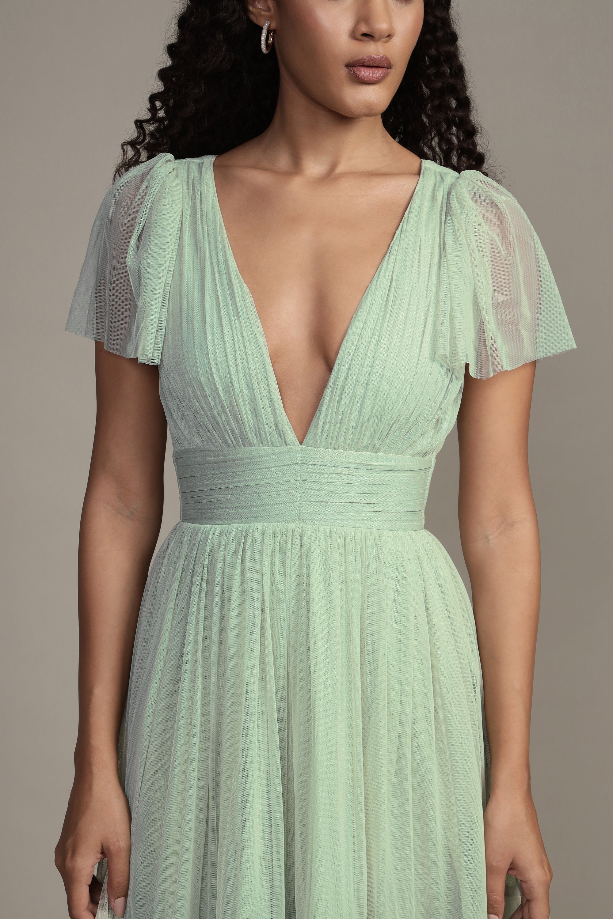 Madison Sage Green Tulle Bridesmaid Midi Dress - Elegant Tea-Length Formal Gown for Weddings, Parties & Special Occasions