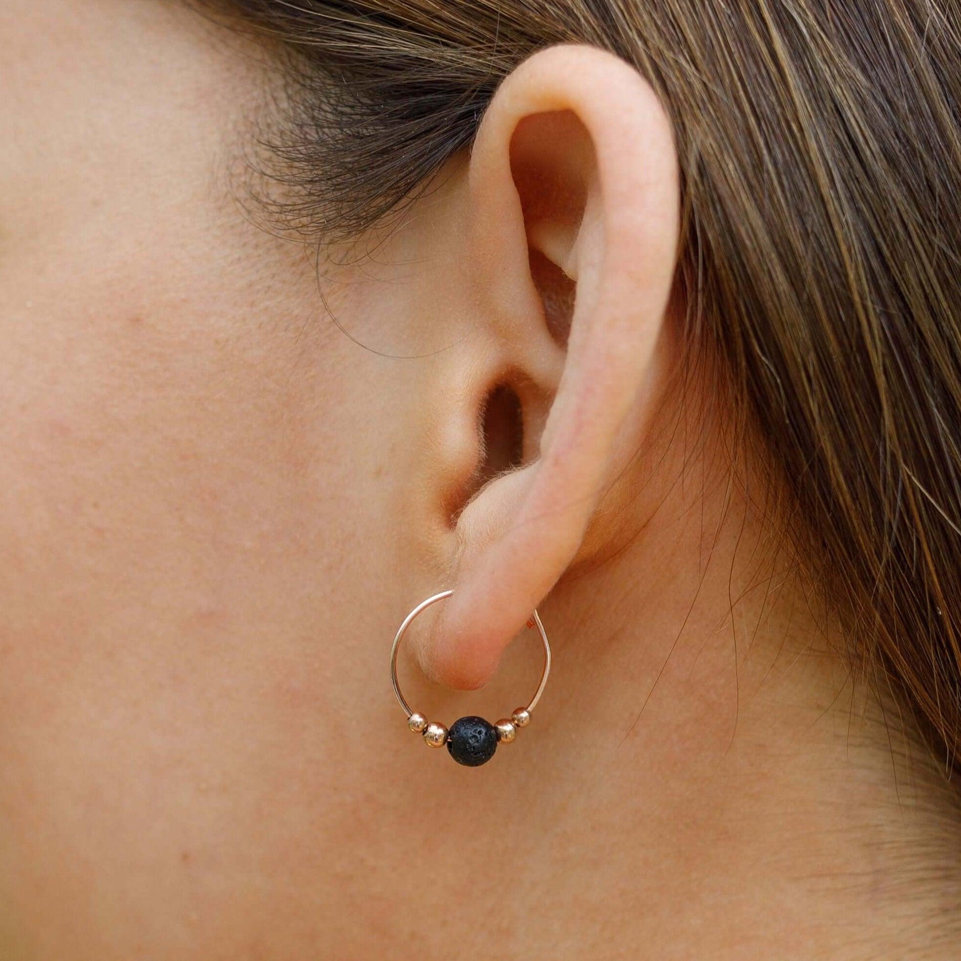 Tiny Lava Gemstone Bead Hoop Earrings for Women - Natural Stone Dainty Boho Jewelry - Perfect for Everyday Wear, Parties & Gifts
