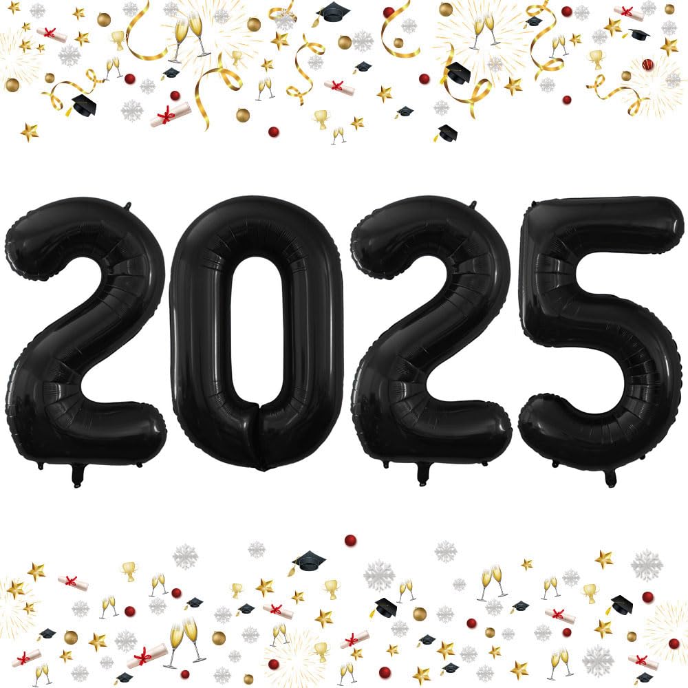 GOER 42 Inch Black Foil Number Balloons 2025 - New Year Eve Party Decorations, Graduation Celebration Supplies - Perfect for NYE Countdown Events, Birthday Parties & Anniversary Decor