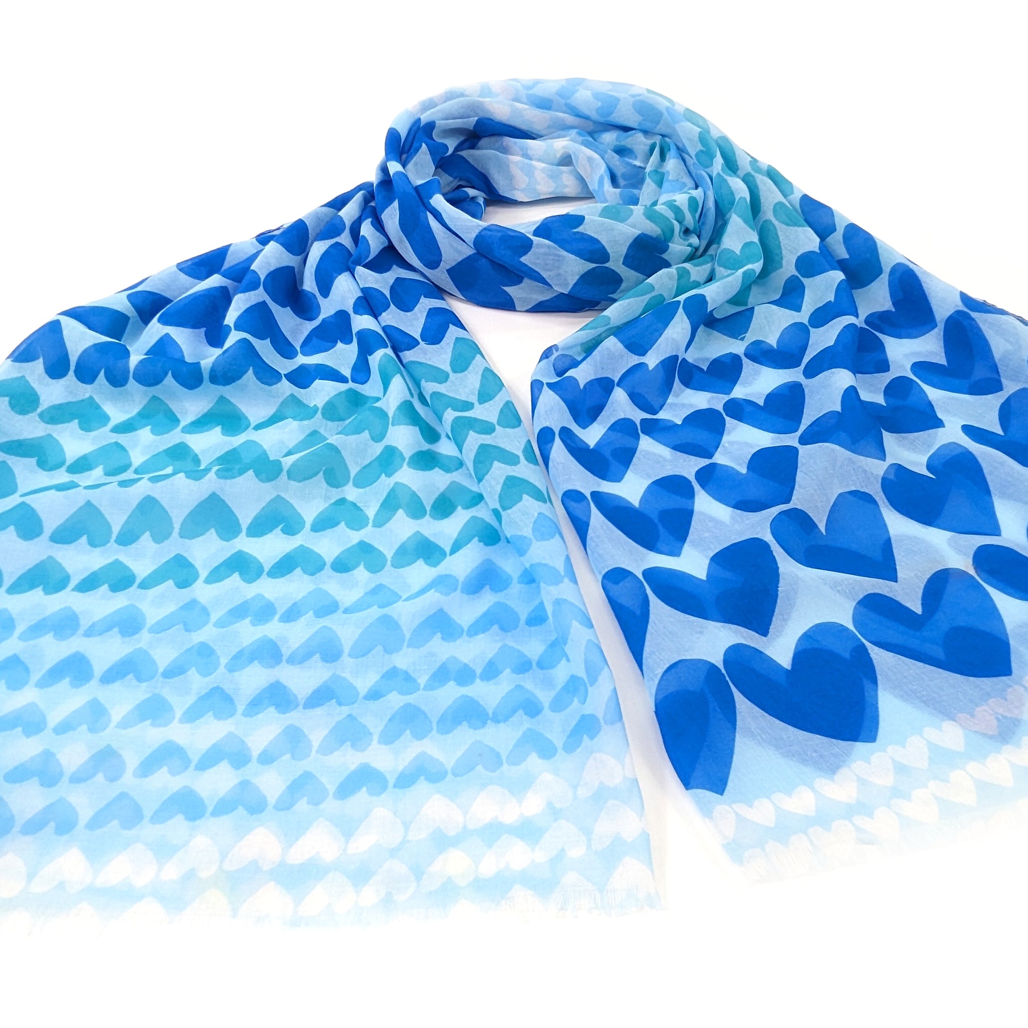 Gradient Heart Scarf Ocean Blue - Soft Winter Fashion Accessory (50x180cm) for Women, Perfect for Valentine's Day Gift & Cold Weather Outfits